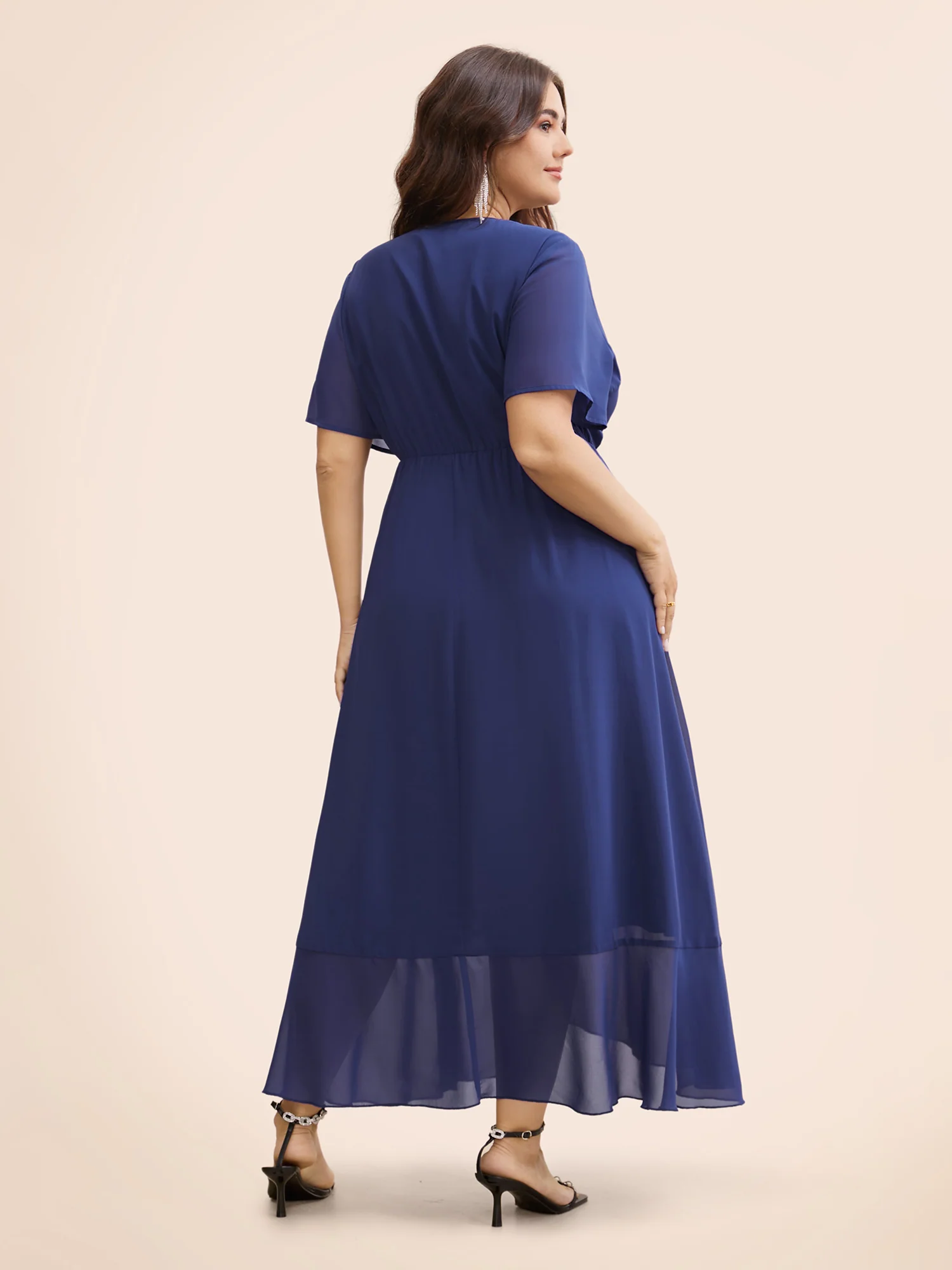 Chiffon Overlap Collar Ruffle Sleeve Dress - Image 4