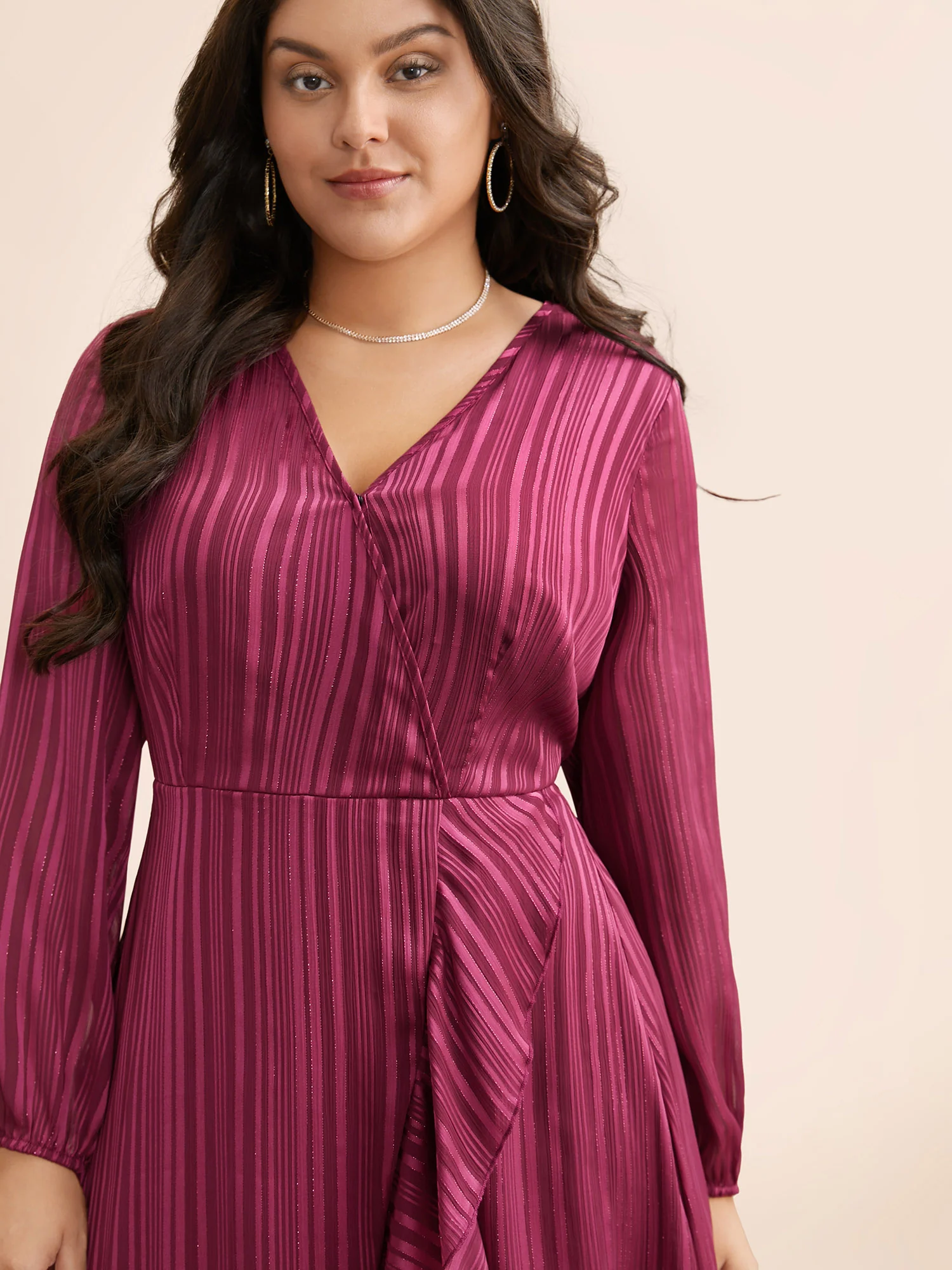 Chiffon Overlap Collar Ruffle Trim Dress - Image 3