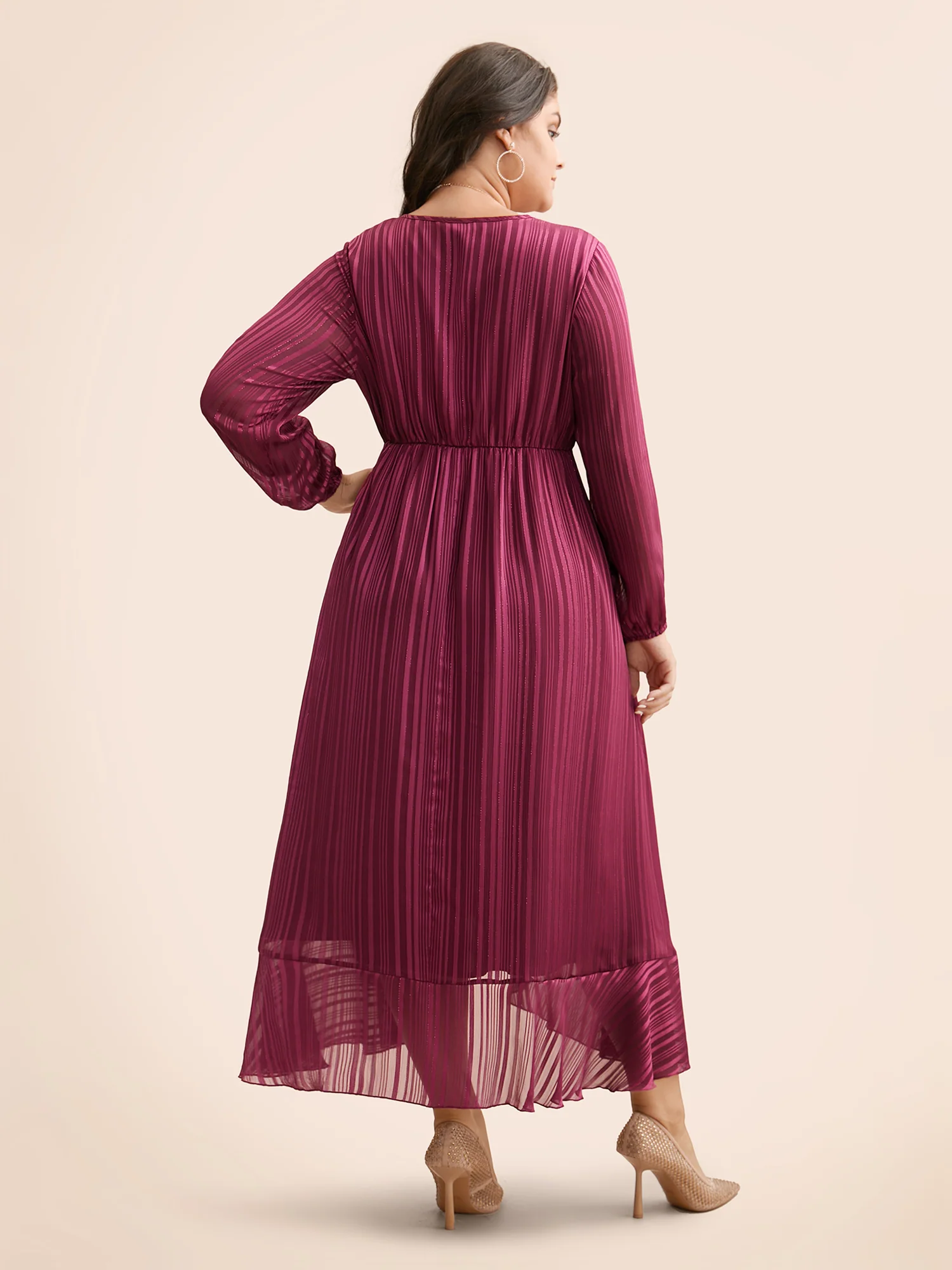 Chiffon Overlap Collar Ruffle Trim Dress - Image 4