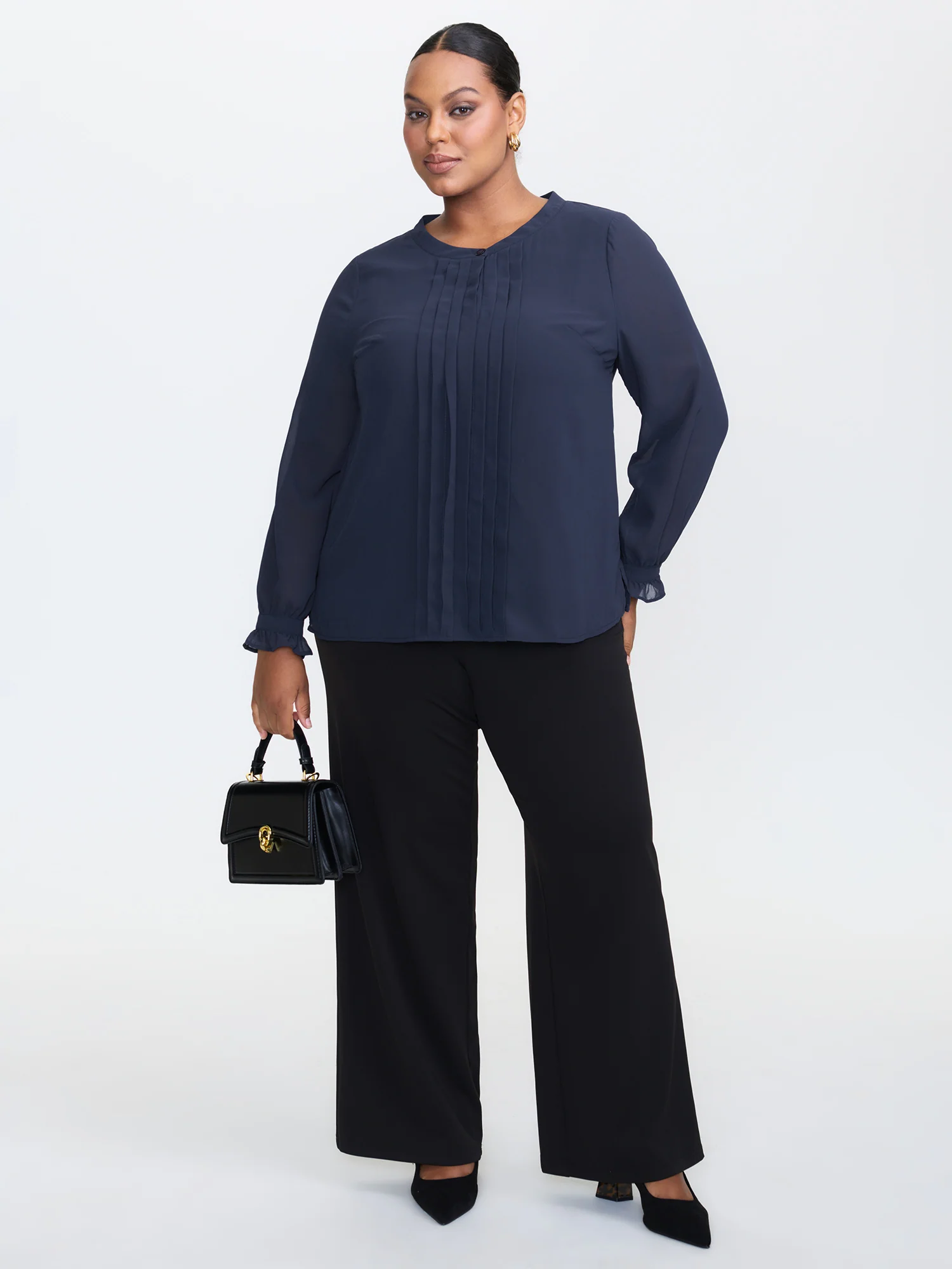 Chiffon Pleated Round Neck Blouse - Image 2