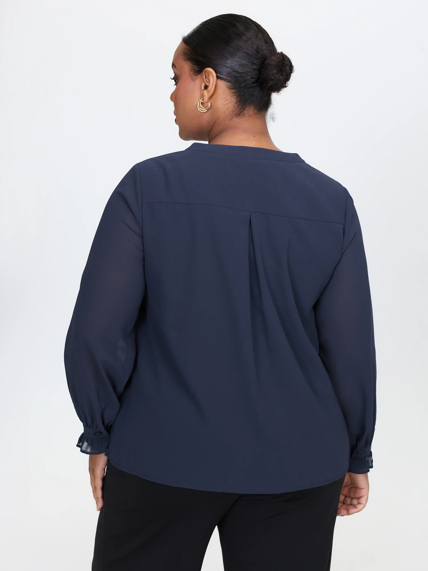 Chiffon Pleated Round Neck Blouse - Image 4