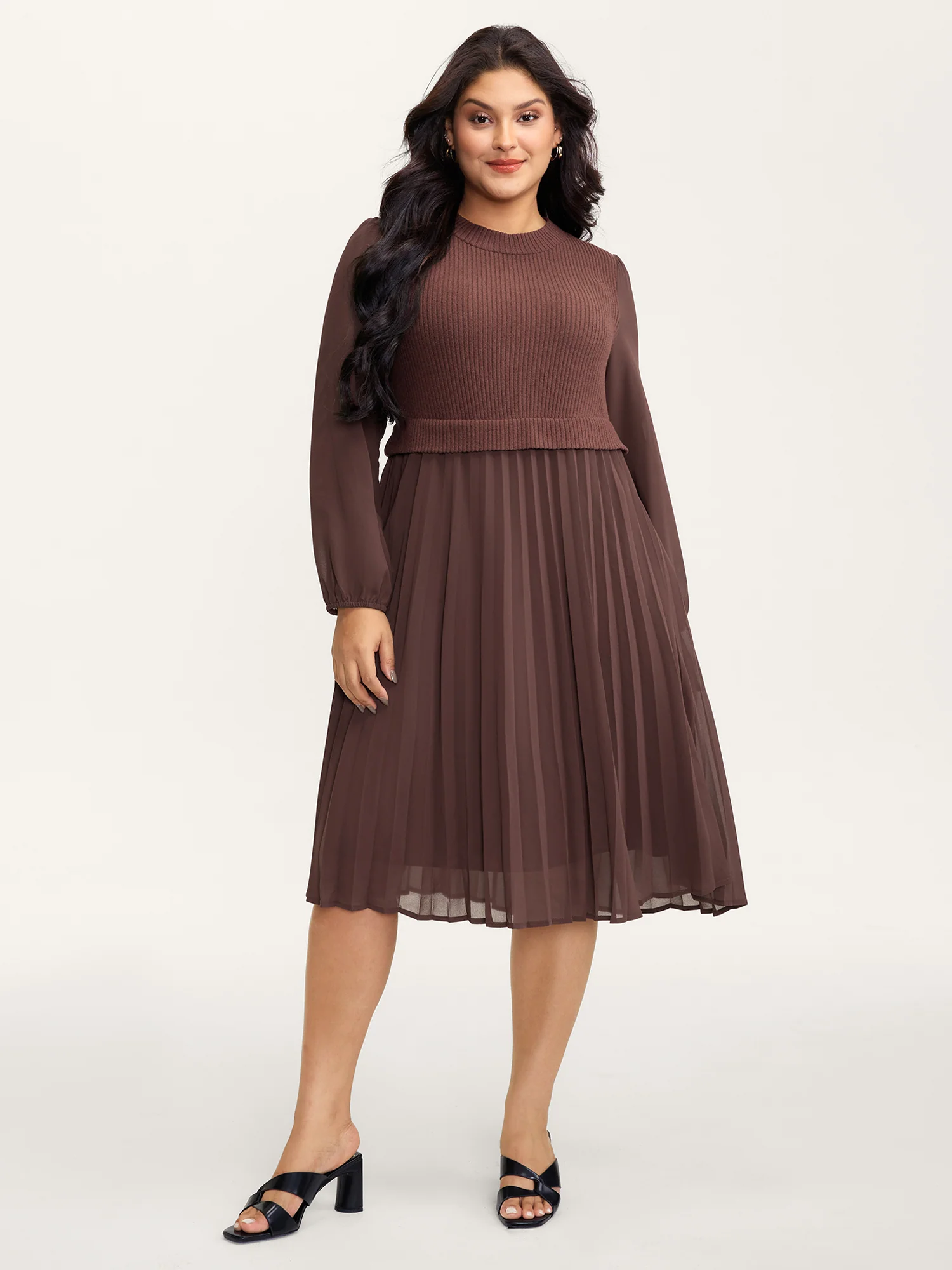 Chiffon Pleated Skirt Layered Midi Dress - Image 3