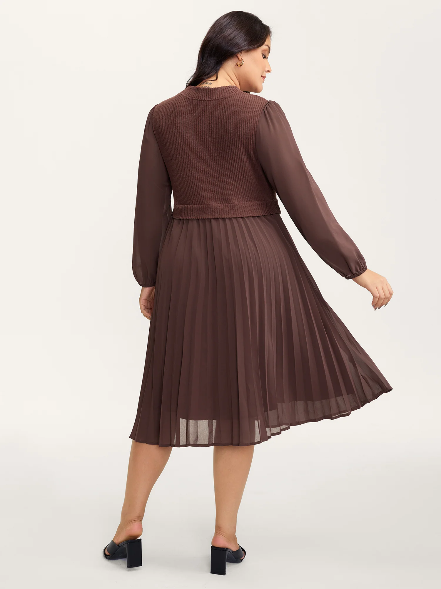 Chiffon Pleated Skirt Layered Midi Dress - Image 4