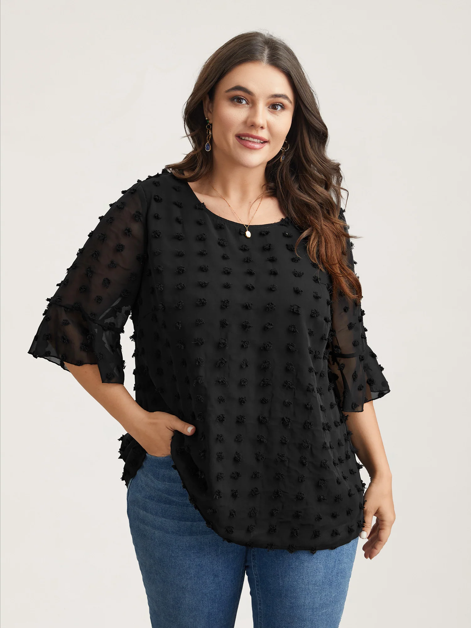 Chiffon Polka Dot Round Neck Shirt - Image 2