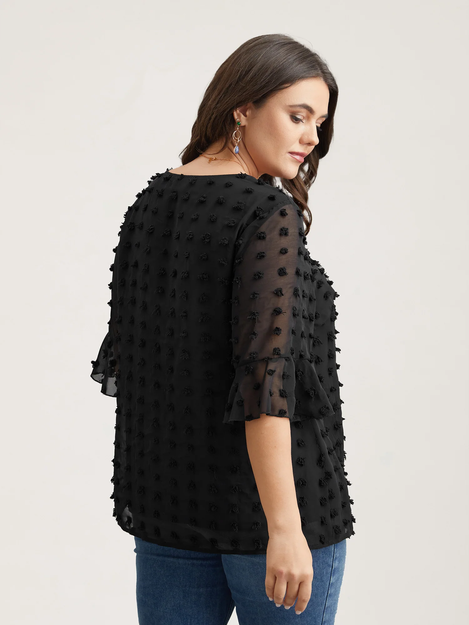 Chiffon Polka Dot Round Neck Shirt - Image 4