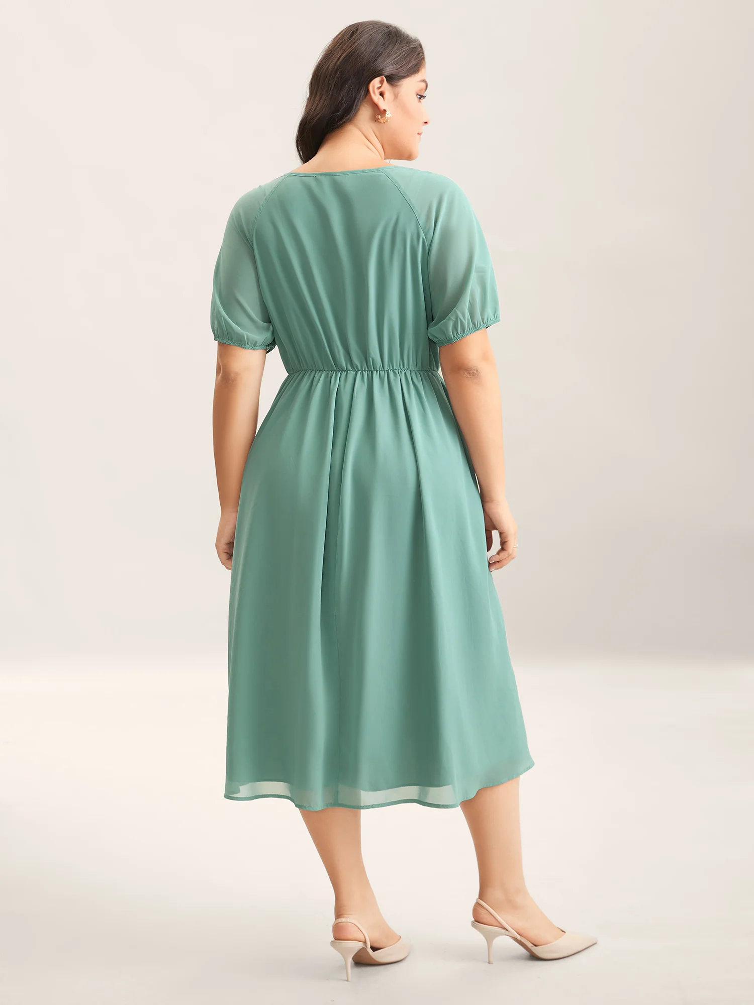 Chiffon Ribbon Collar Waist-Cinched Dress - Image 4
