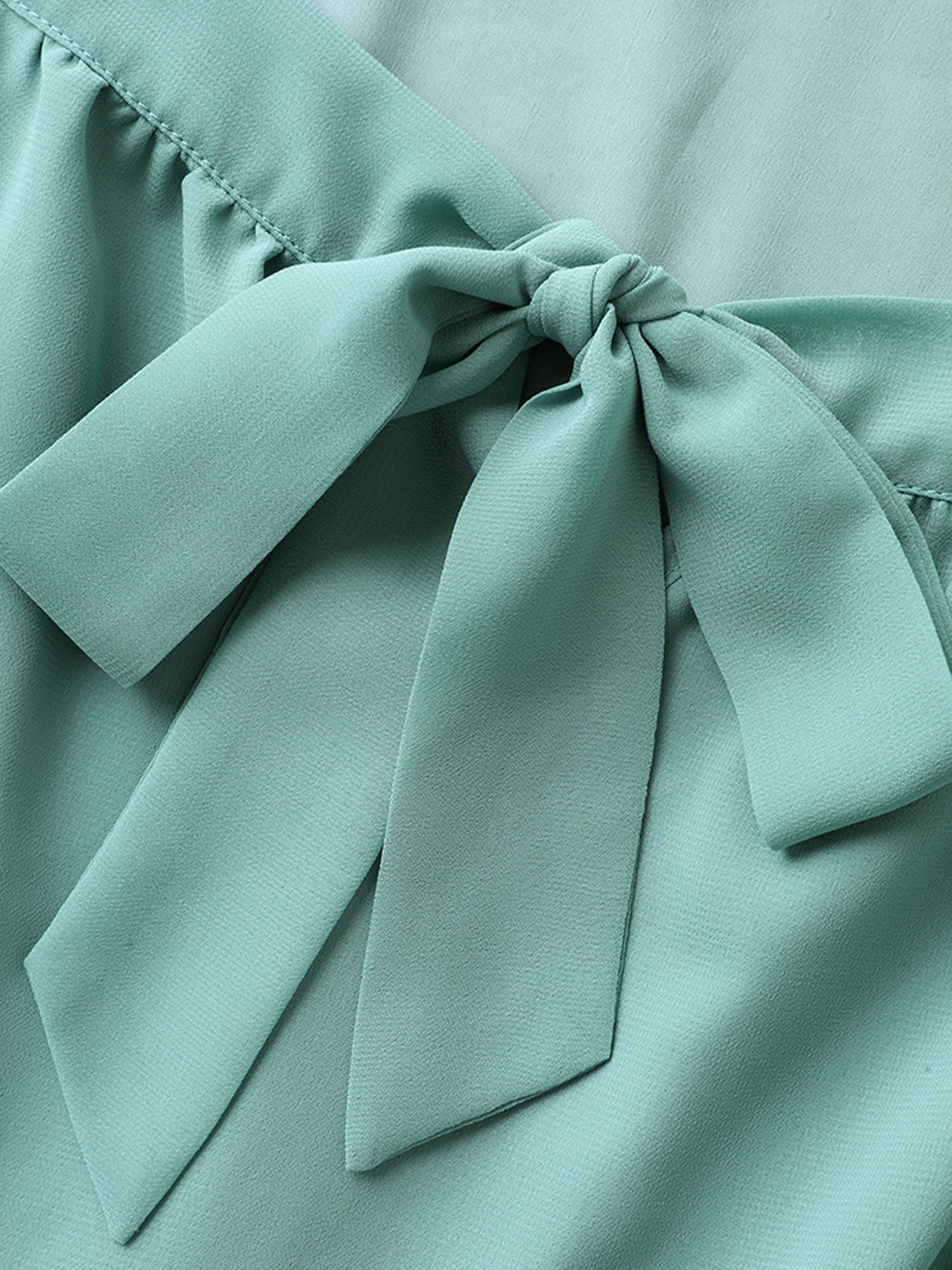 Chiffon Ribbon Collar Waist-Cinched Dress - Image 6