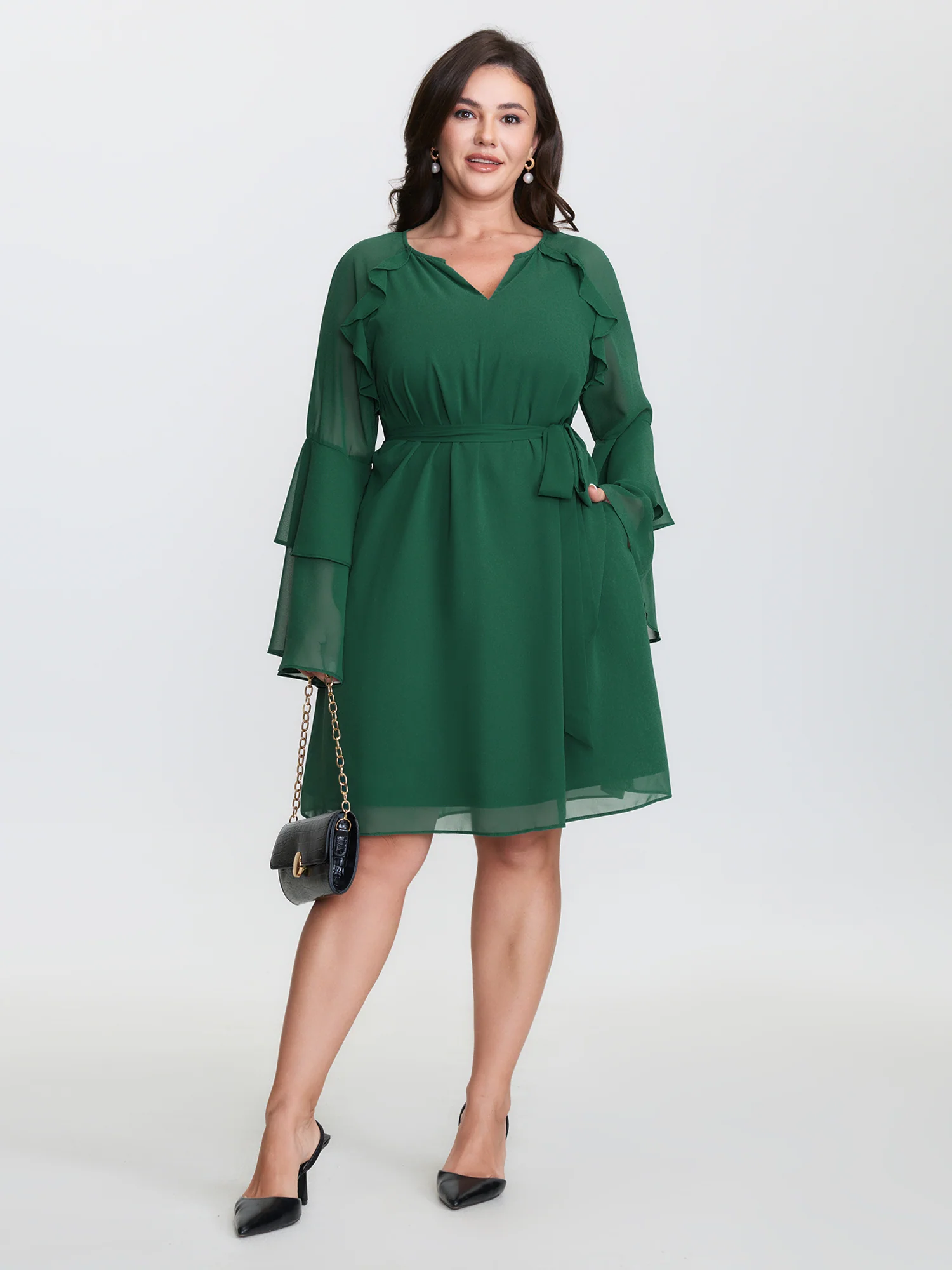Chiffon Ruffled Layered Sleeve Mini Dress - Image 3