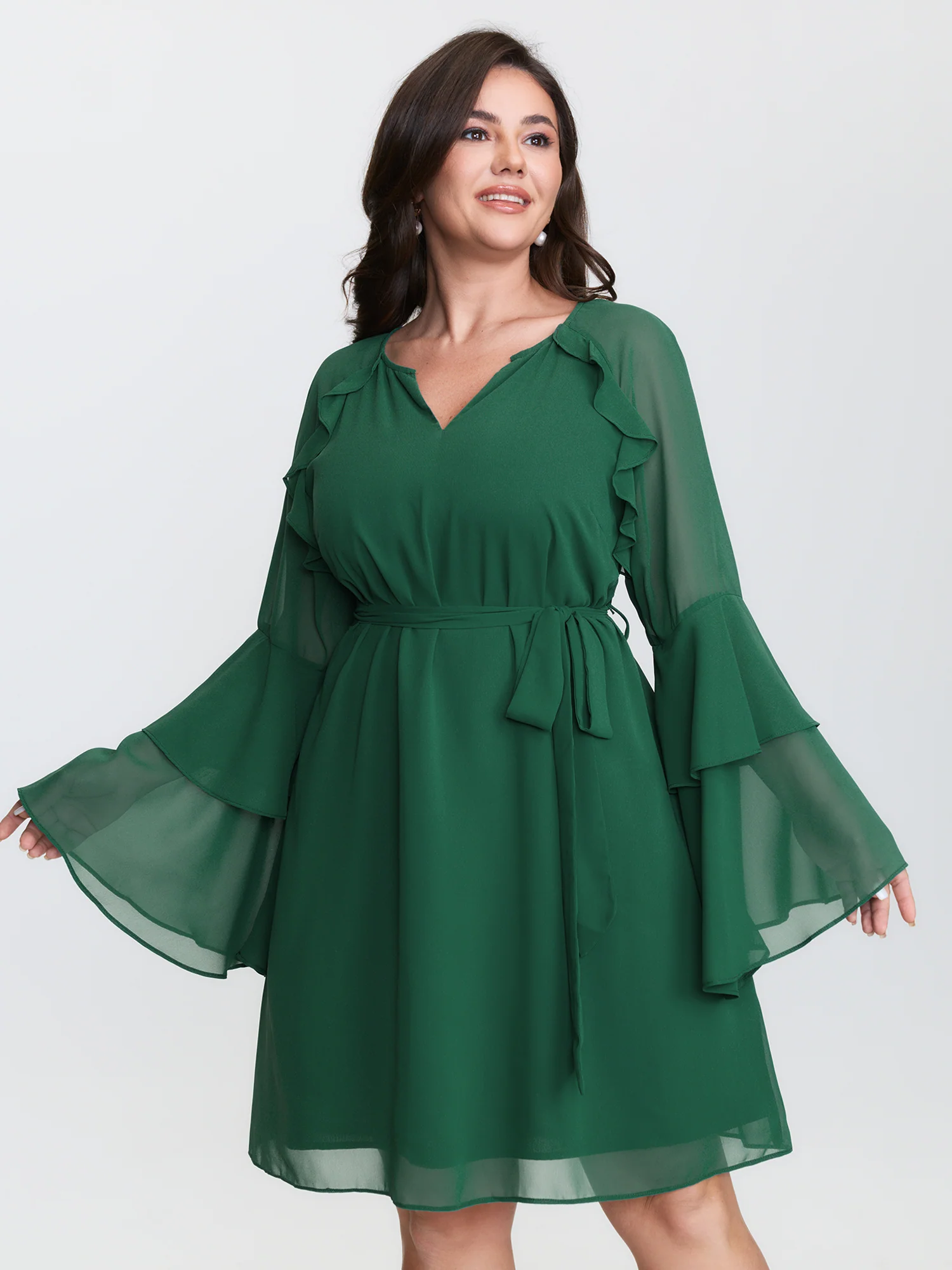 Chiffon Ruffled Layered Sleeve Mini Dress - Image 4