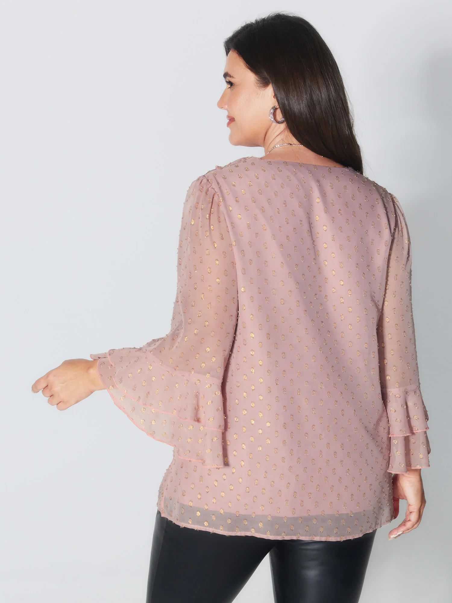 Chiffon Ruffled Neckline Layered Sleeve Blouse - Image 4