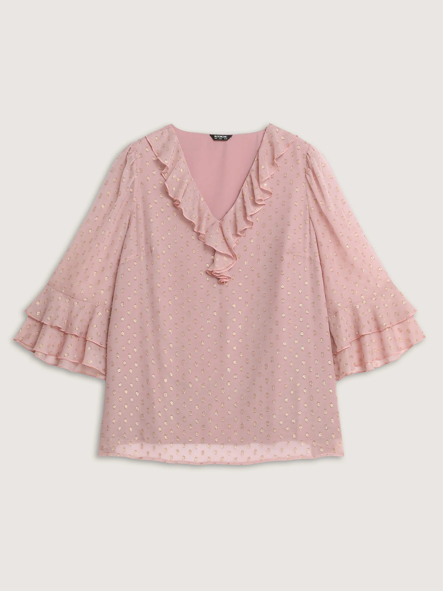 Chiffon Ruffled Neckline Layered Sleeve Blouse - Image 8
