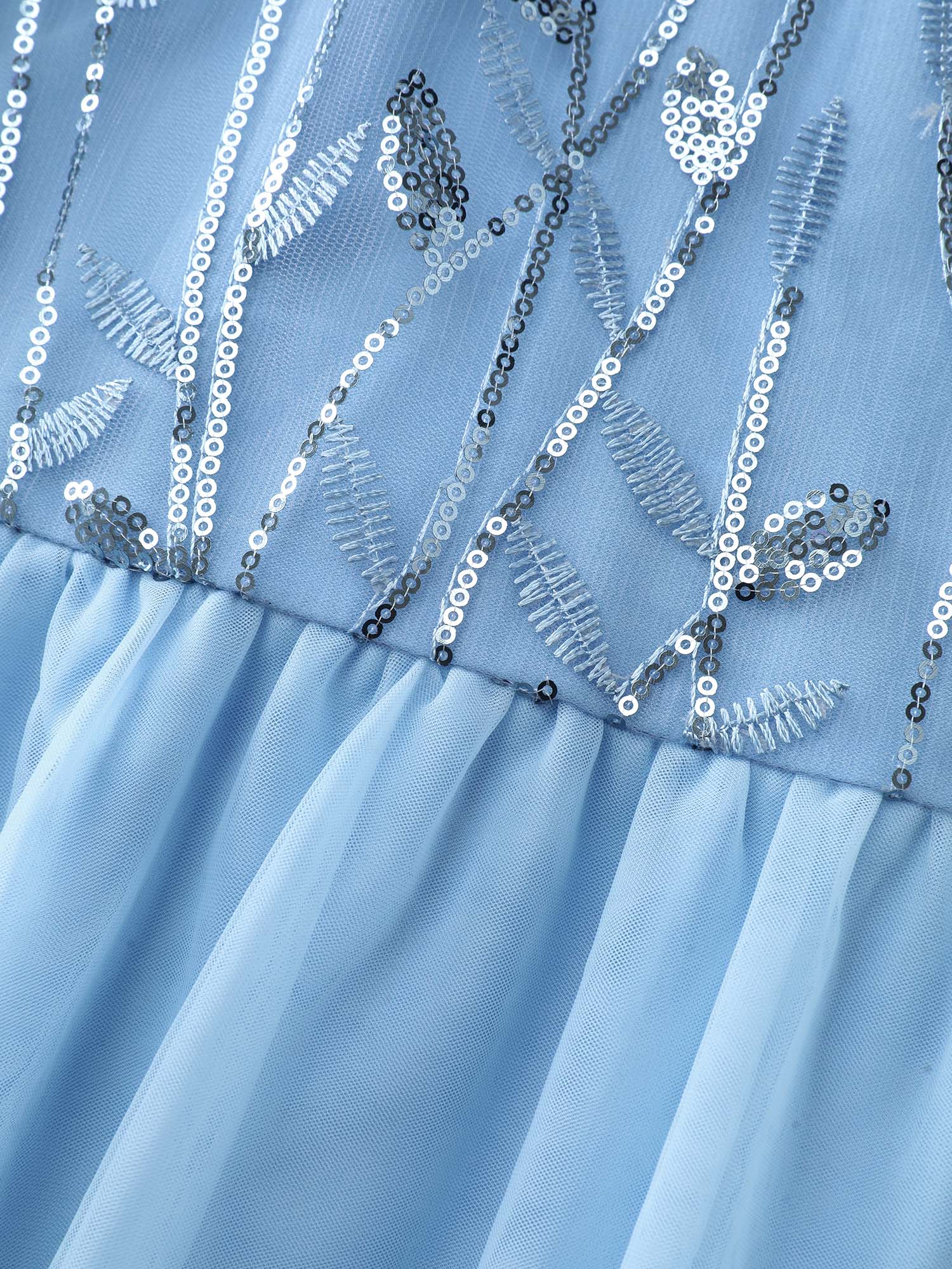 Chiffon Sequin Mesh Embroidered Round Neck Midi Dress - Image 6