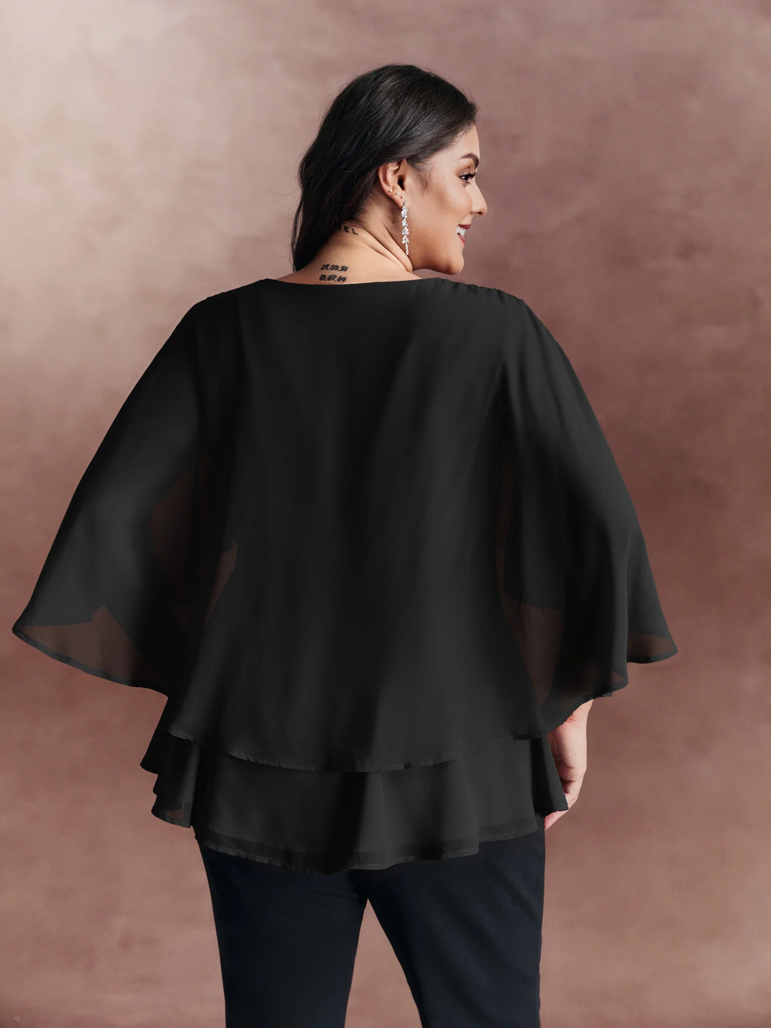 Chiffon Shawl Layered Sheer Blouse - Image 10