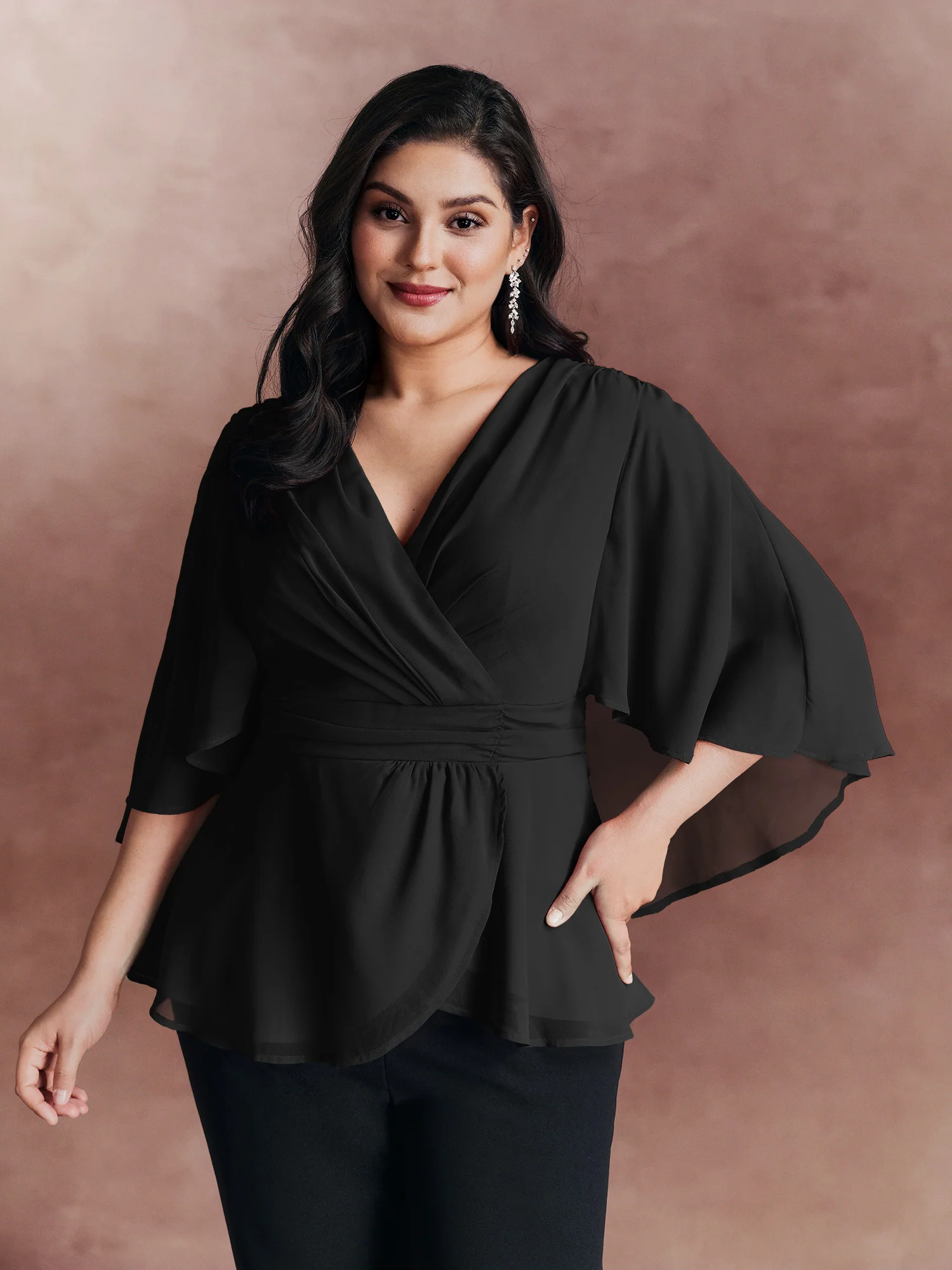 Chiffon Shawl Layered Sheer Blouse - Image 7