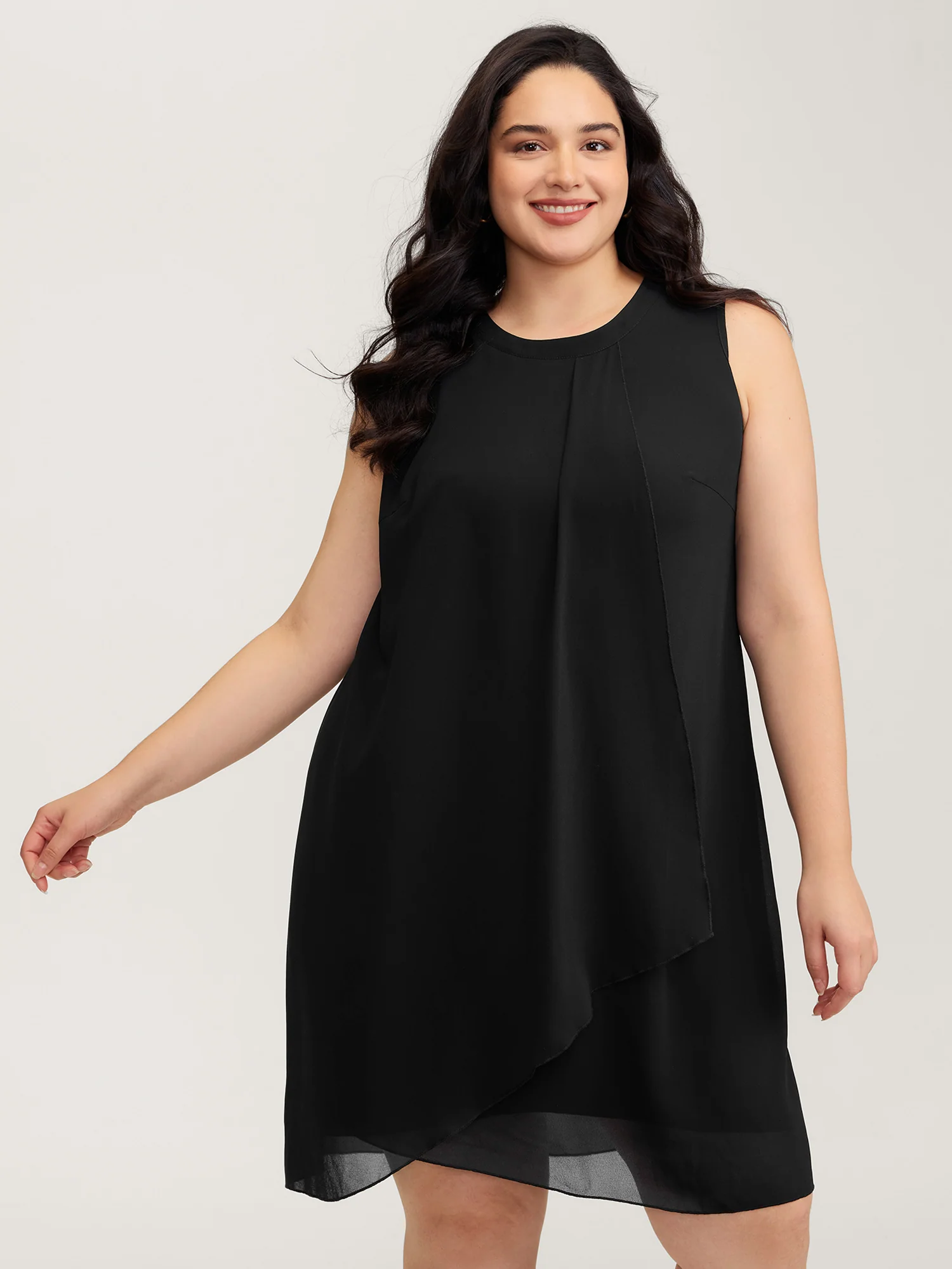 Chiffon Sheer Pleated Knee-Length Dress
