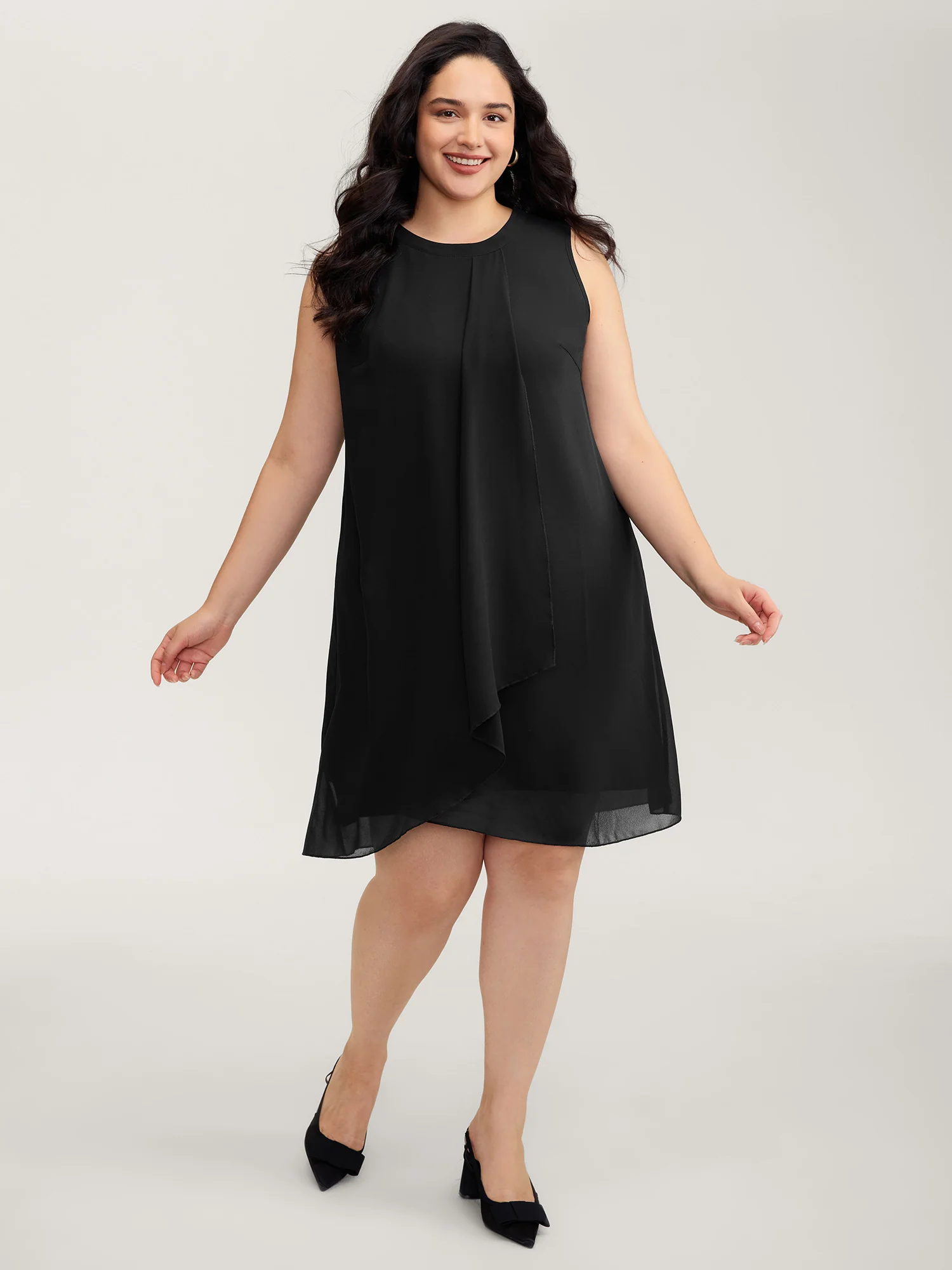 Chiffon Sheer Pleated Knee-Length Dress - Image 3