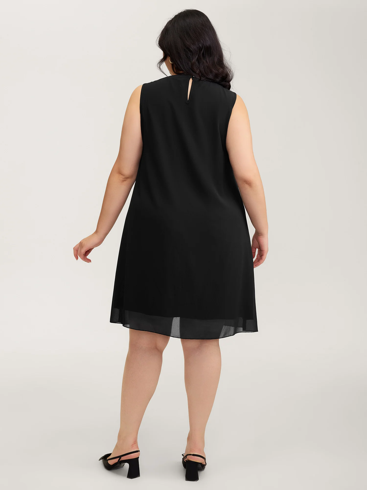 Chiffon Sheer Pleated Knee-Length Dress - Image 4