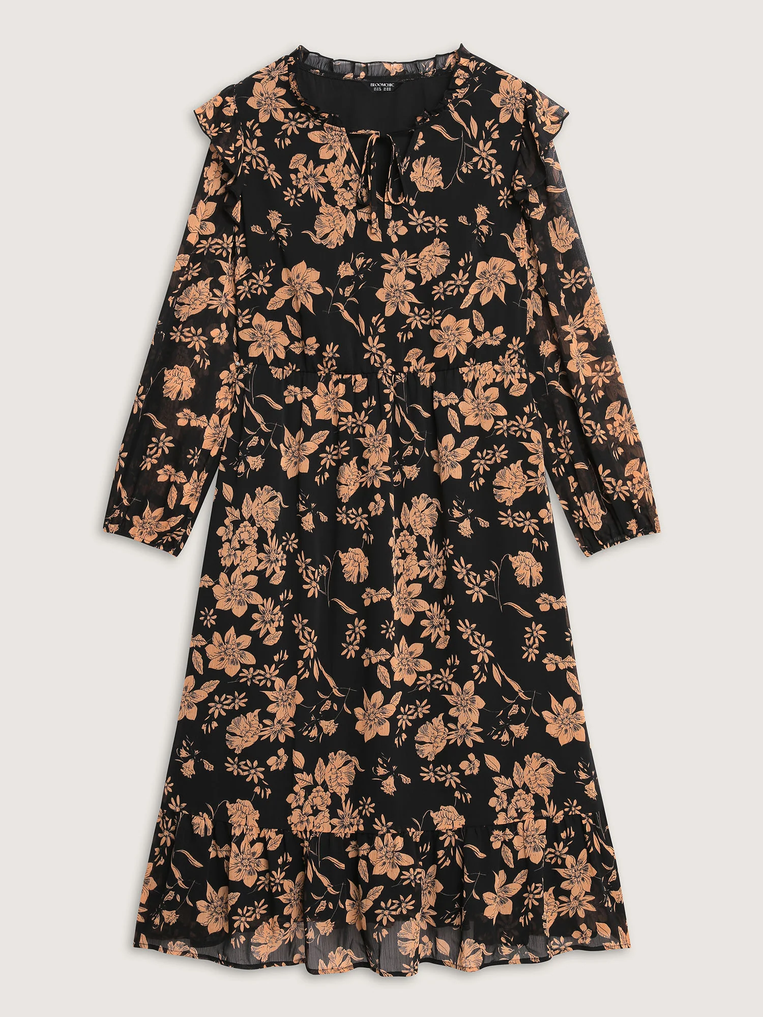 Chiffon Silhouette Flower Ruffled Midi Dress - Image 7