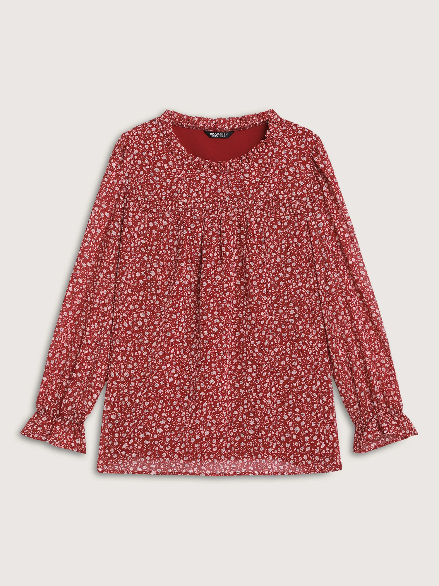 Chiffon Silhouette Flower Ruffled Neck Blouse - Image 5