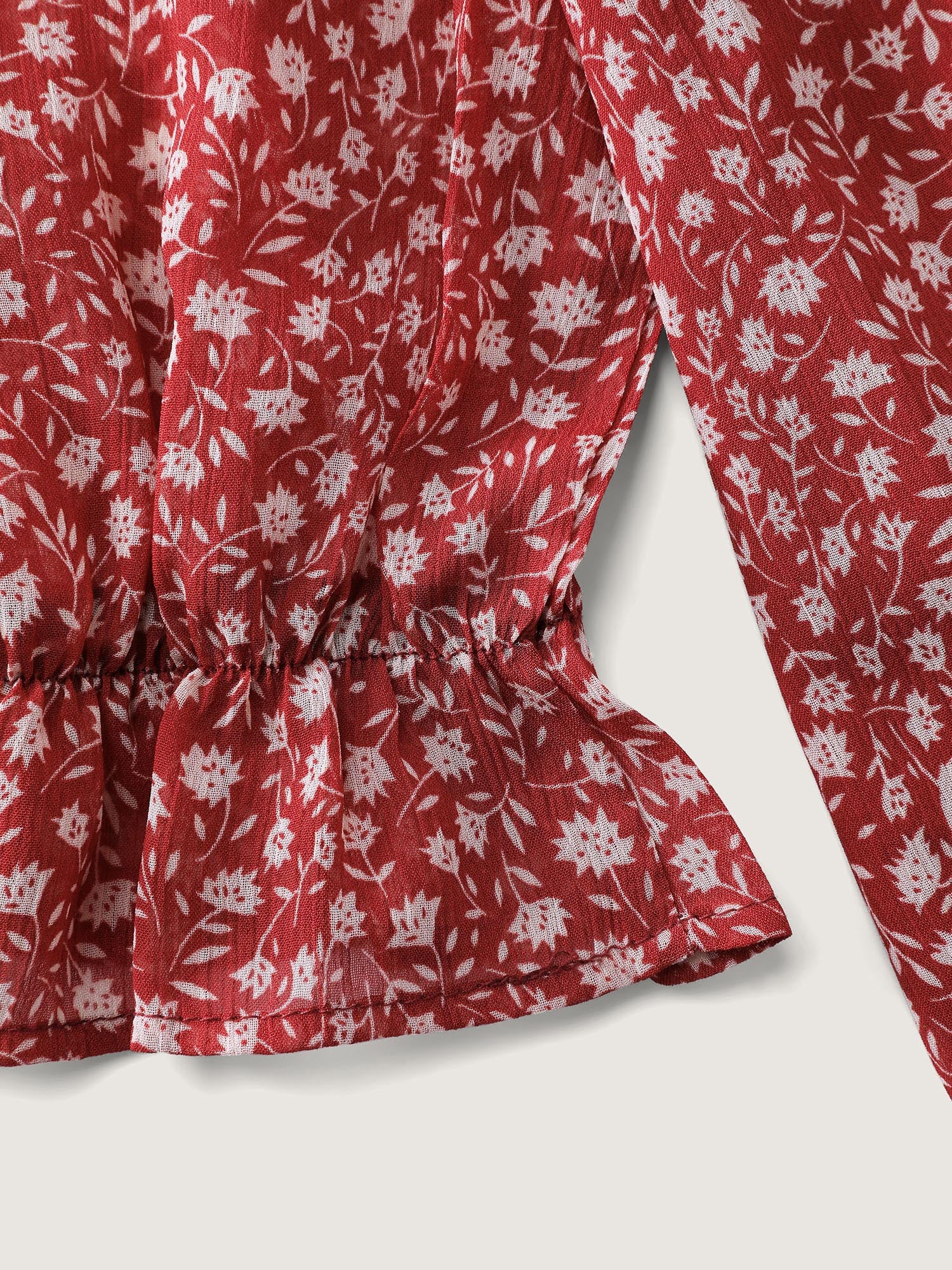Chiffon Silhouette Flower Ruffled Neck Blouse - Image 6
