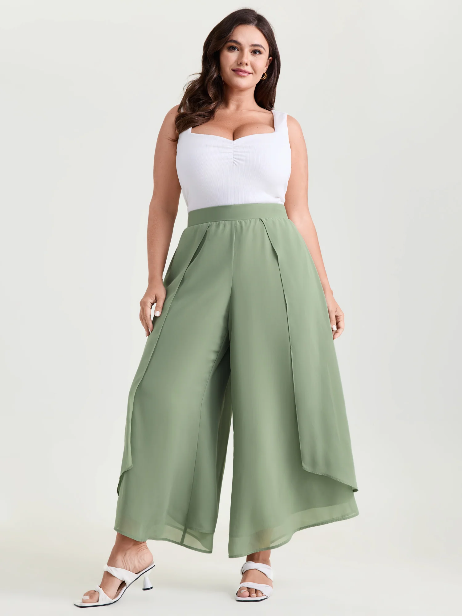 Chiffon Stretchy Waist Flowy Pants - Image 10