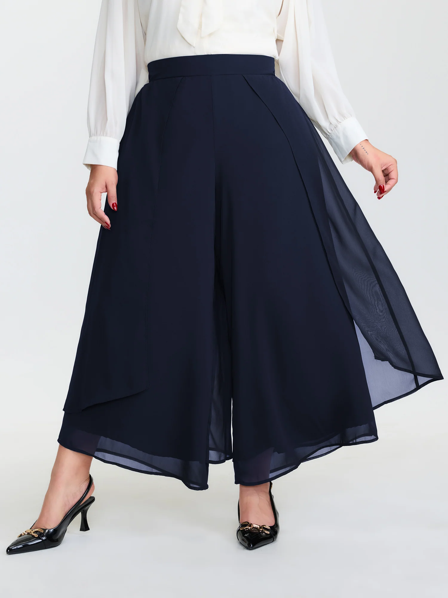 Chiffon Stretchy Waist Flowy Pants - Image 13