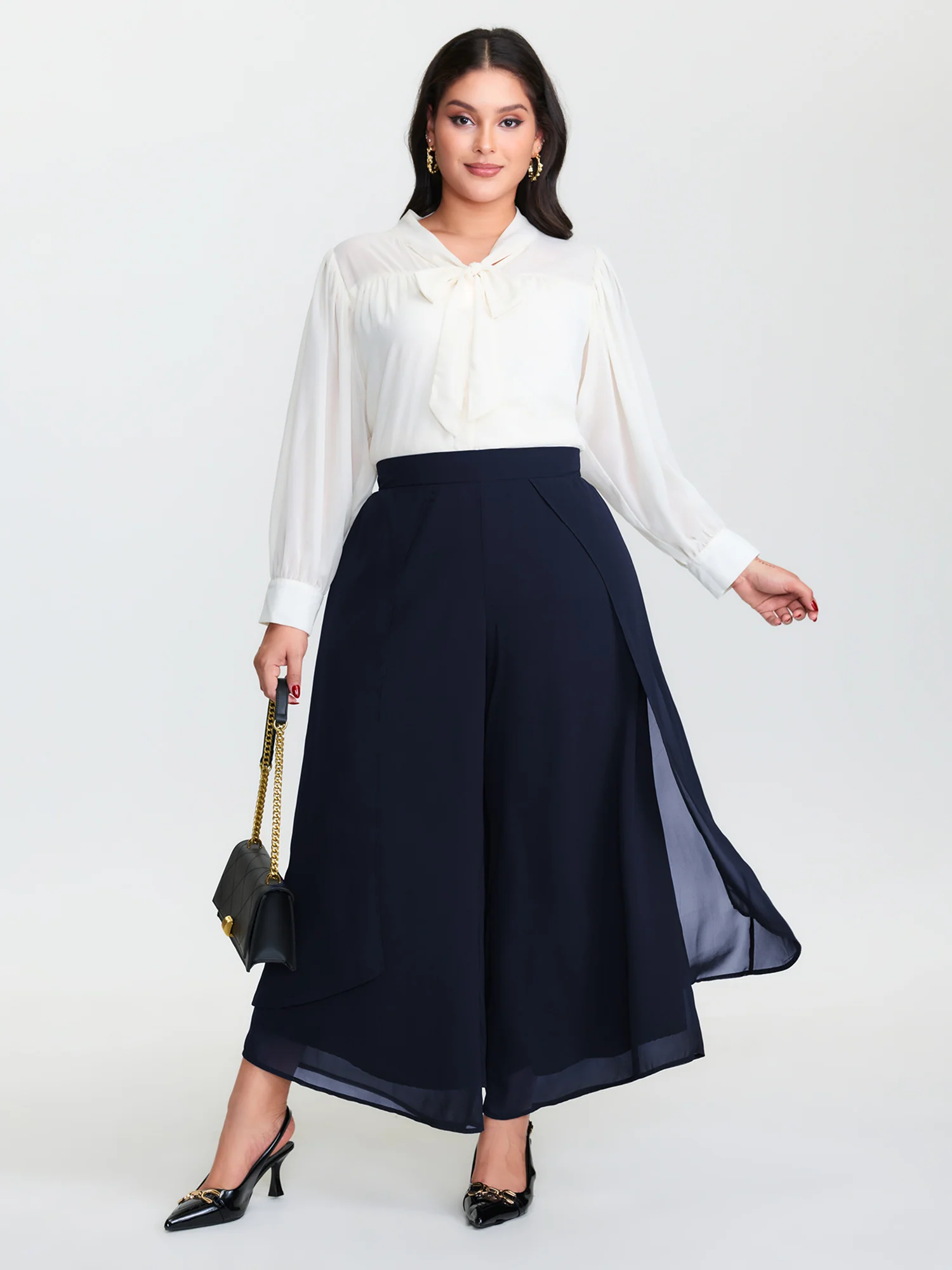 Chiffon Stretchy Waist Flowy Pants - Image 14