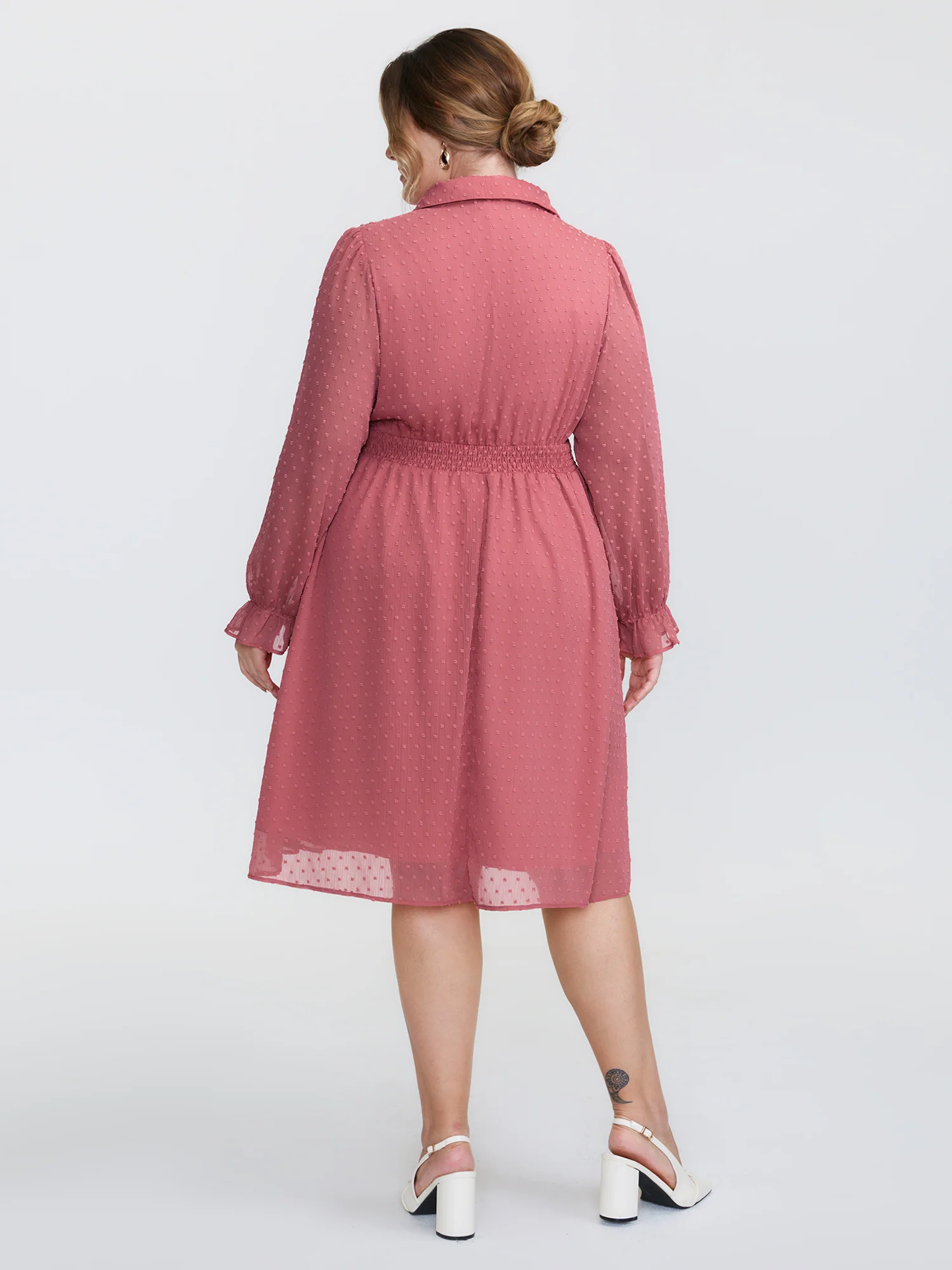 Chiffon Texture V-Neck Shirred Waist Midi Dress - Image 4