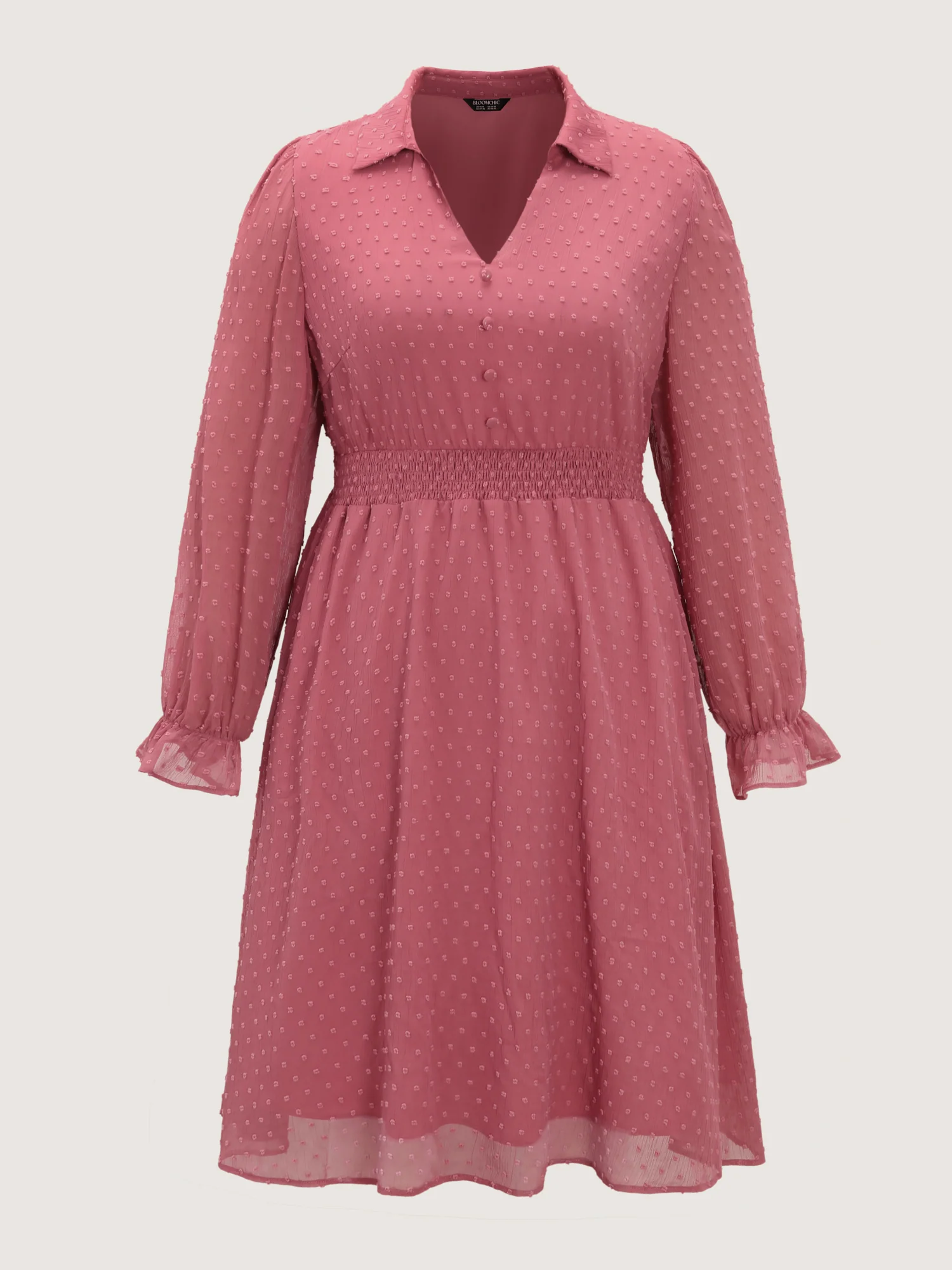 Chiffon Texture V-Neck Shirred Waist Midi Dress - Image 7