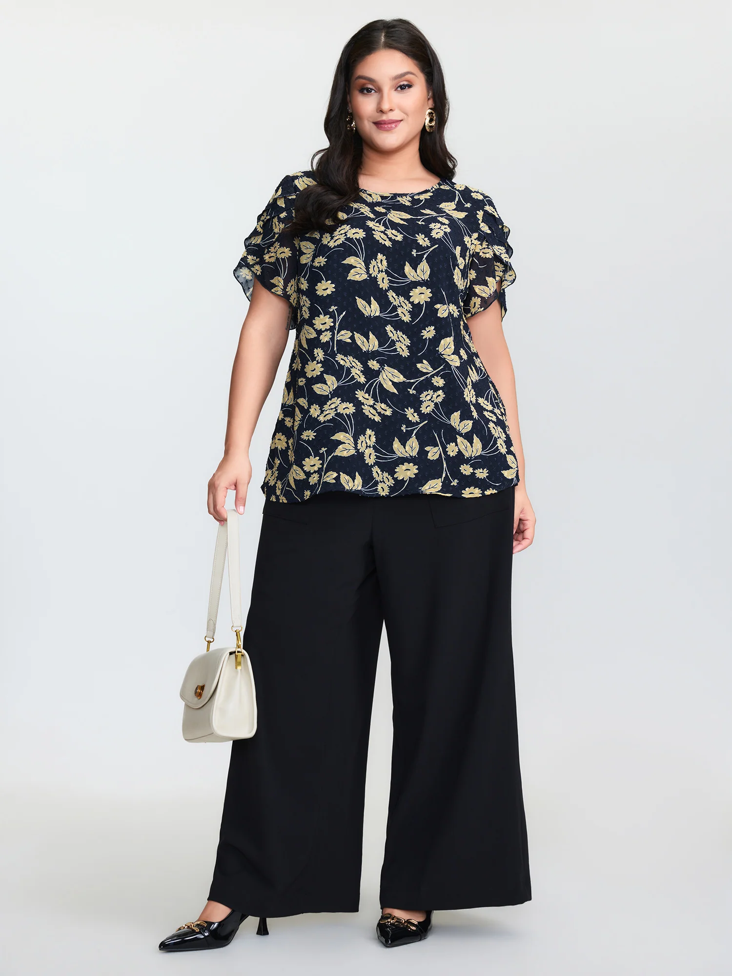 Chiffon Textured Floral Print Puff Sleeve Blouse - Image 3
