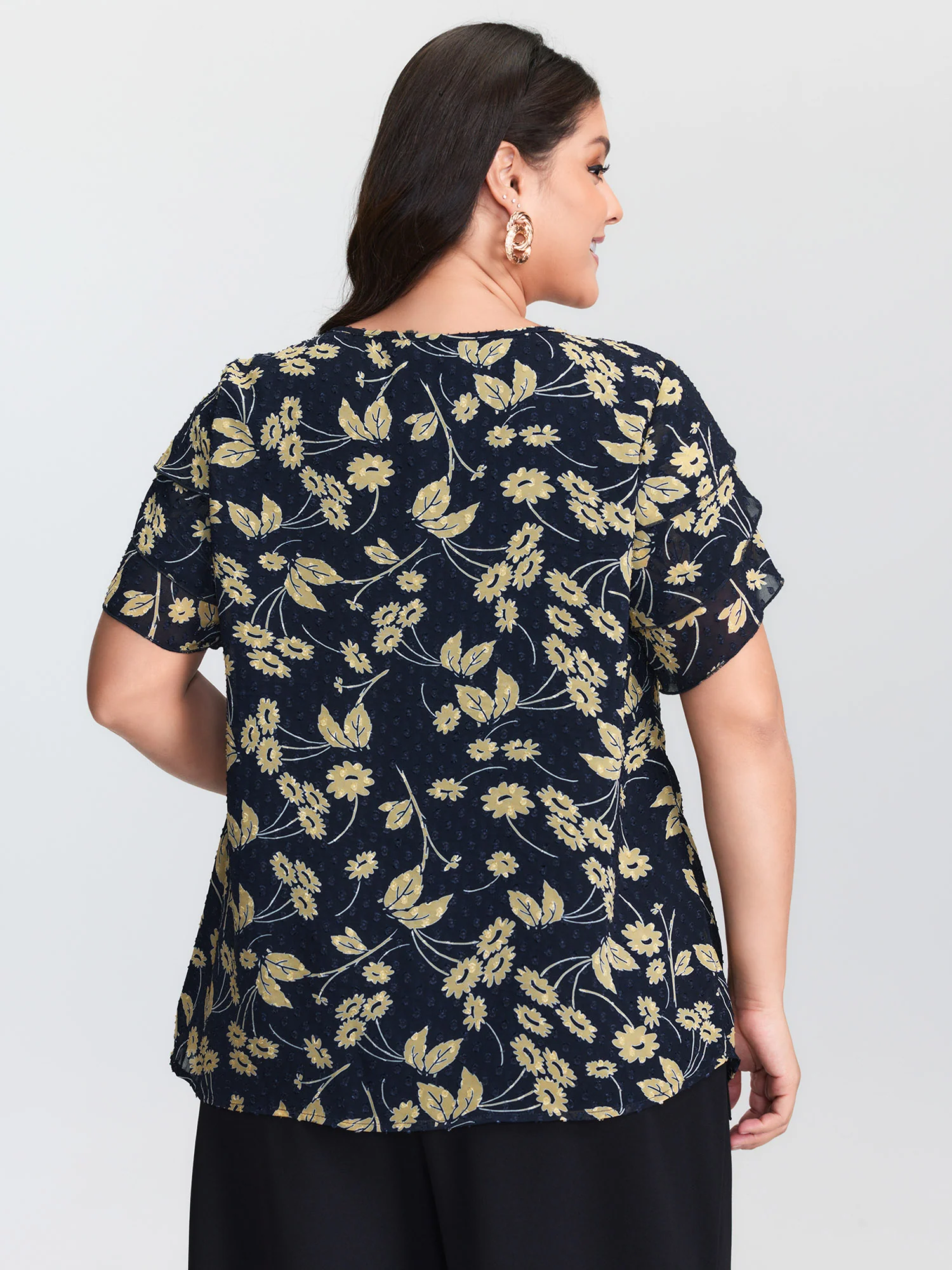 Chiffon Textured Floral Print Puff Sleeve Blouse - Image 4