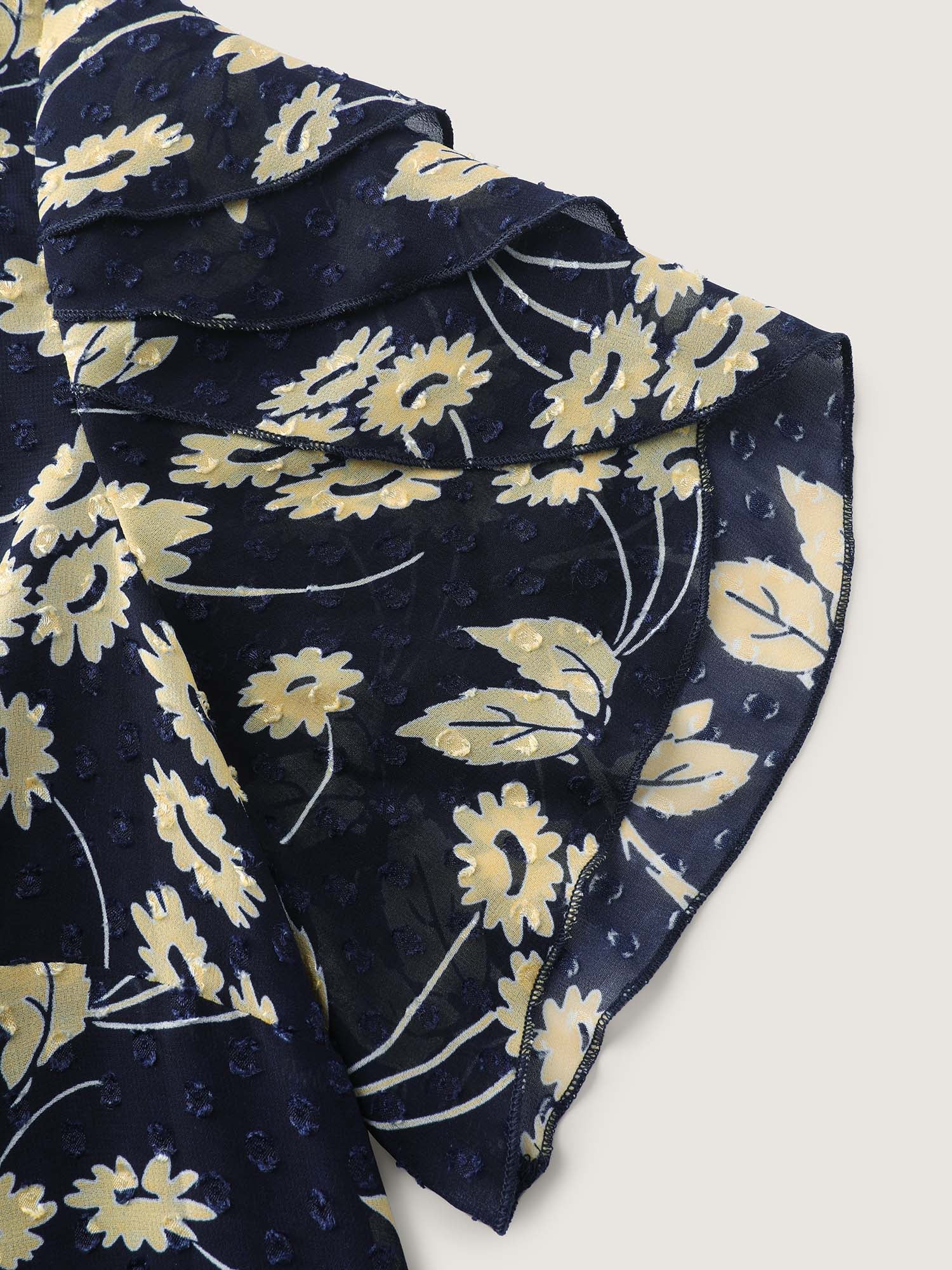 Chiffon Textured Floral Print Puff Sleeve Blouse - Image 5