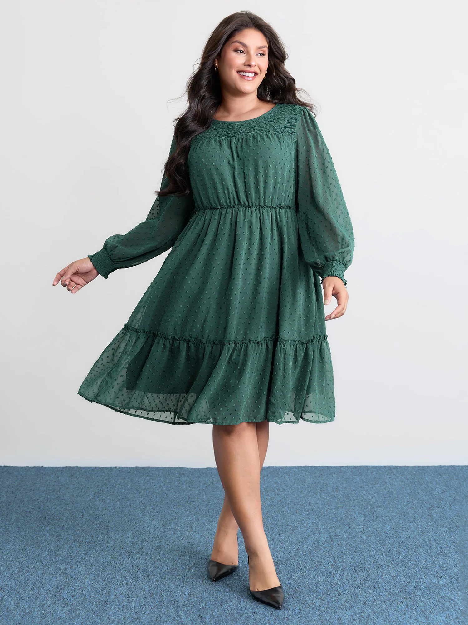 Chiffon Textured Shirred Ruffled Mini Dress - Image 3