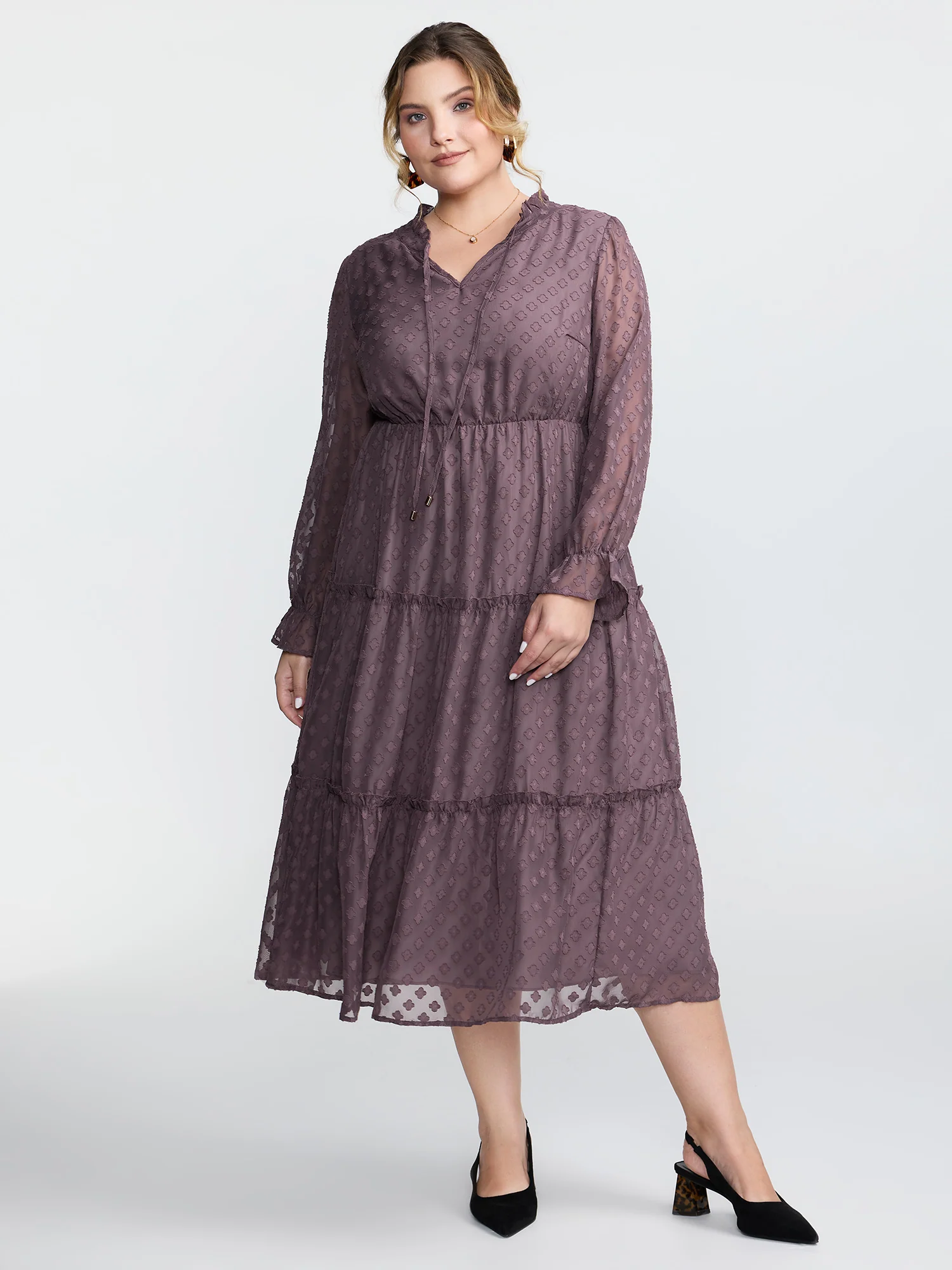 Chiffon Textured Tiered Ruffled Midi Dress - Image 2
