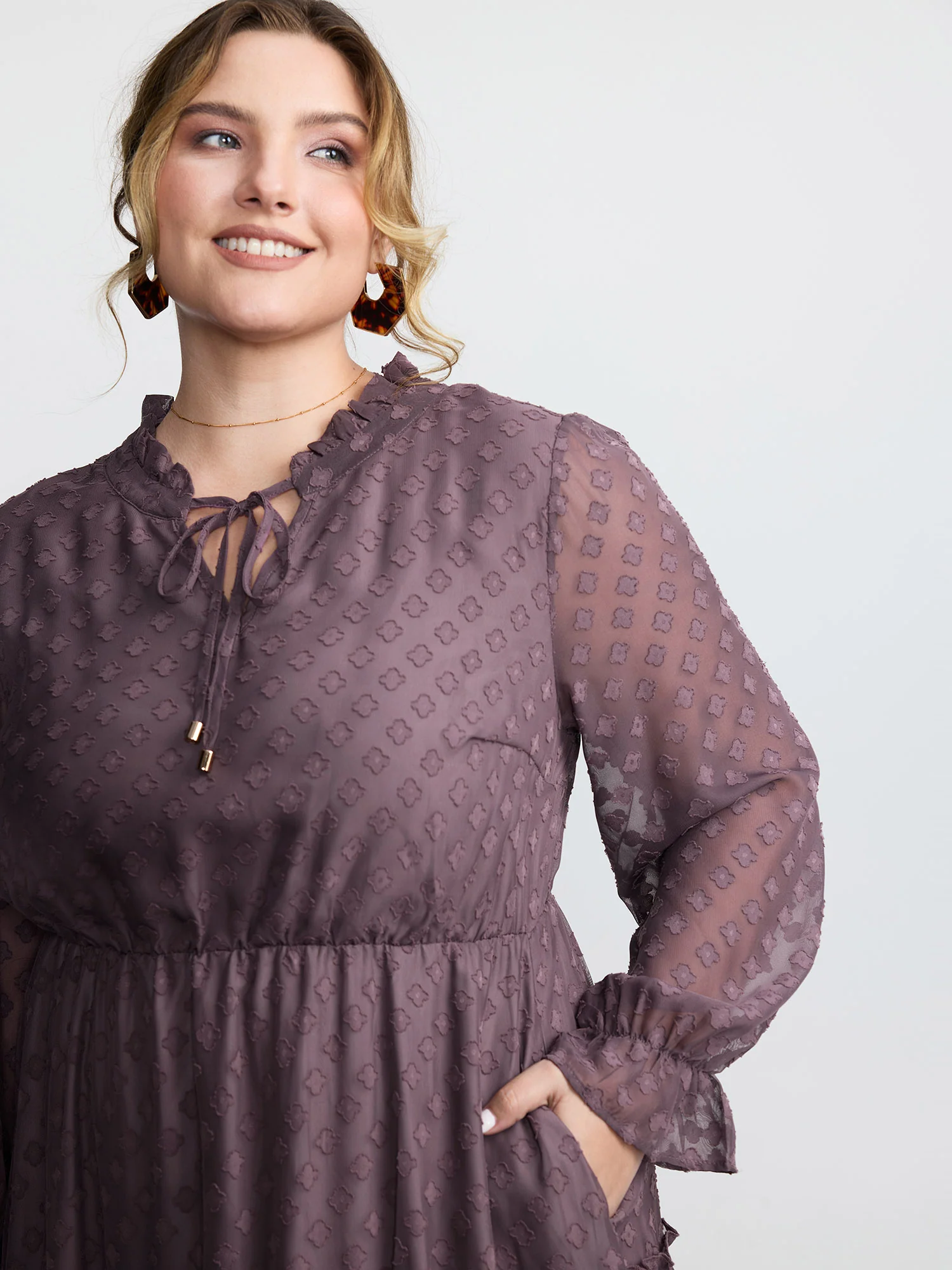 Chiffon Textured Tiered Ruffled Midi Dress - Image 3