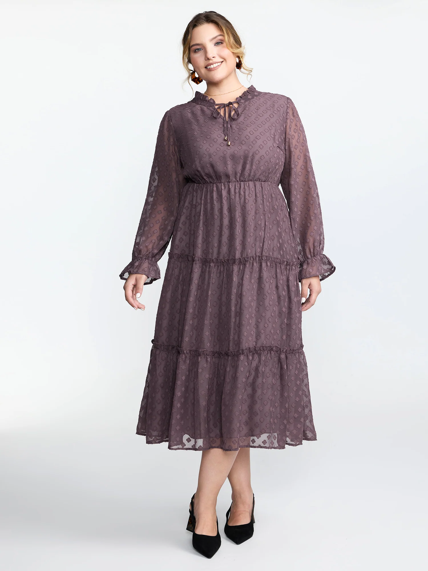 Chiffon Textured Tiered Ruffled Midi Dress - Image 4