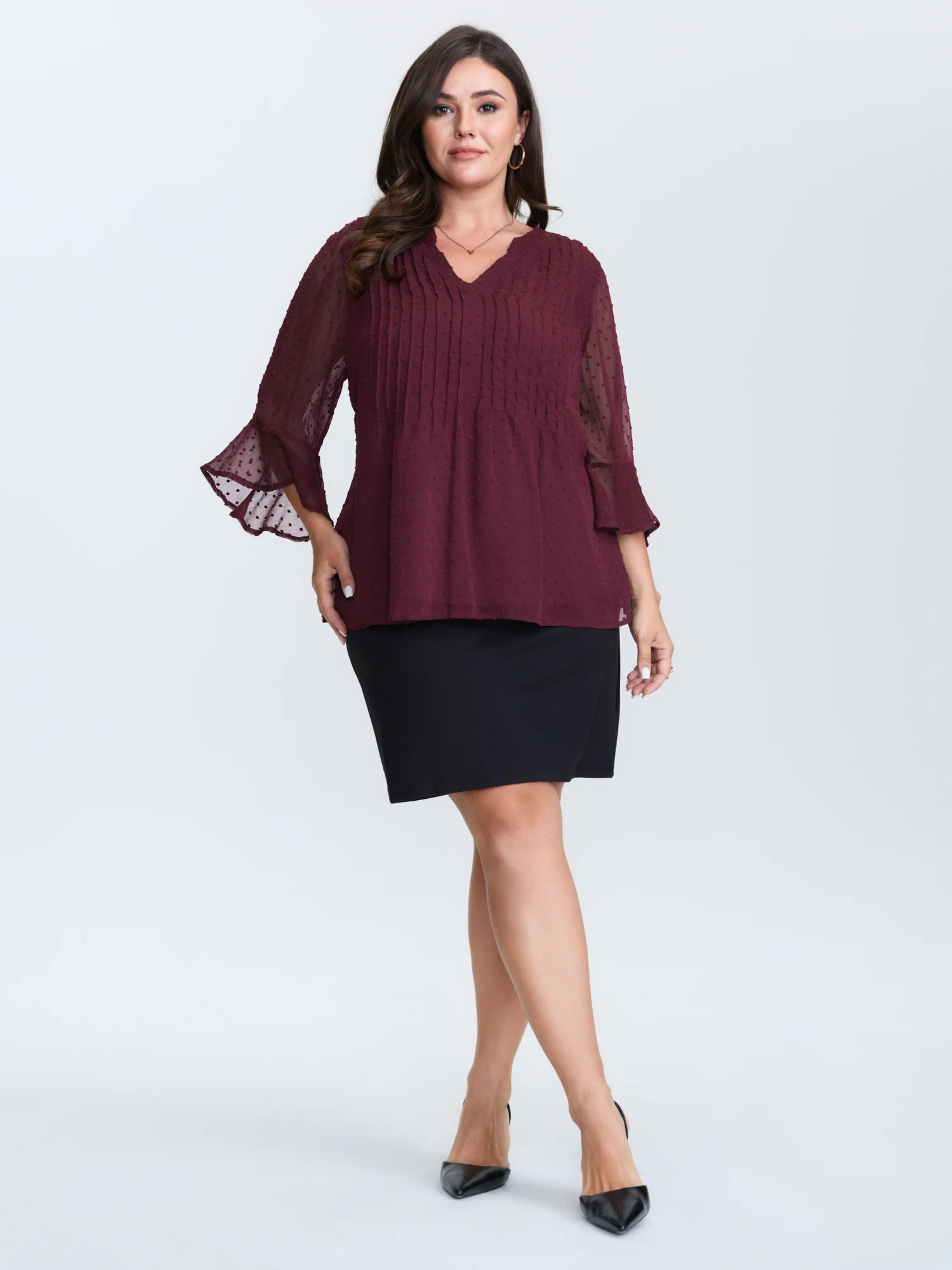 Chiffon Textured Toothpick Pleat Blouse - Image 3
