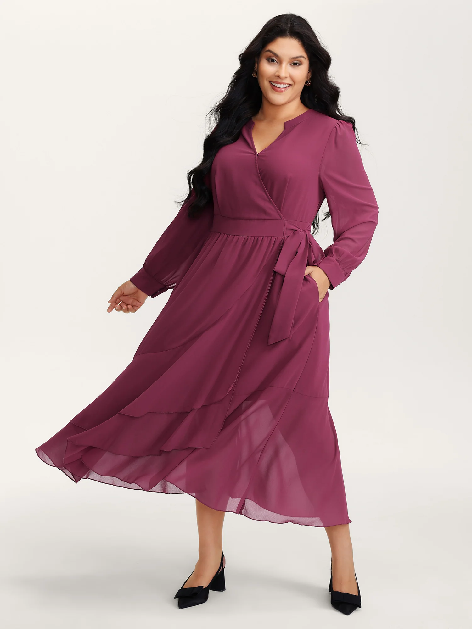 Chiffon Wrap Tie Layered Ruffled Maxi Dress - Image 3