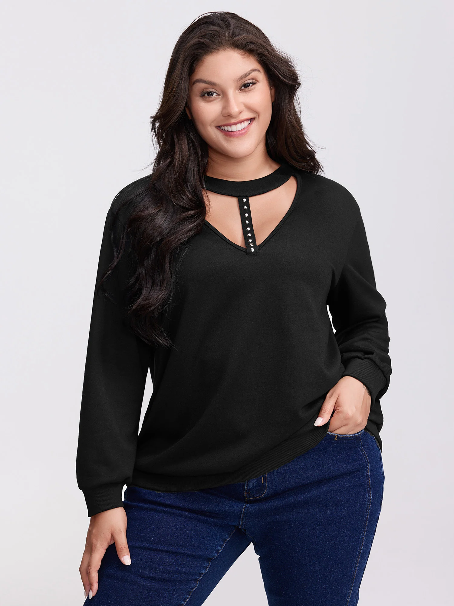 Choker Neck Cut-Out Sweatshirt - Image 3