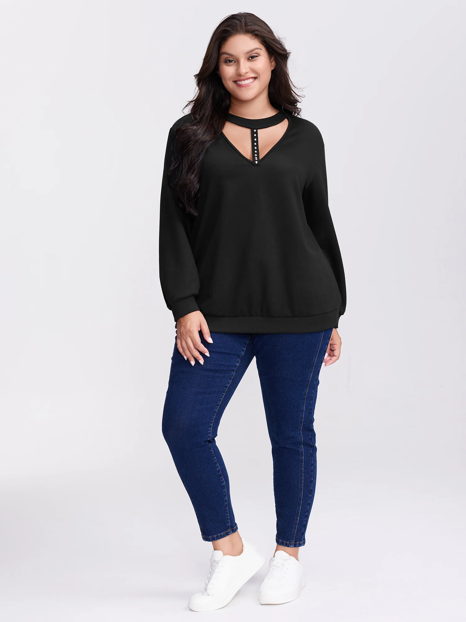 Choker Neck Cut-Out Sweatshirt - Image 4