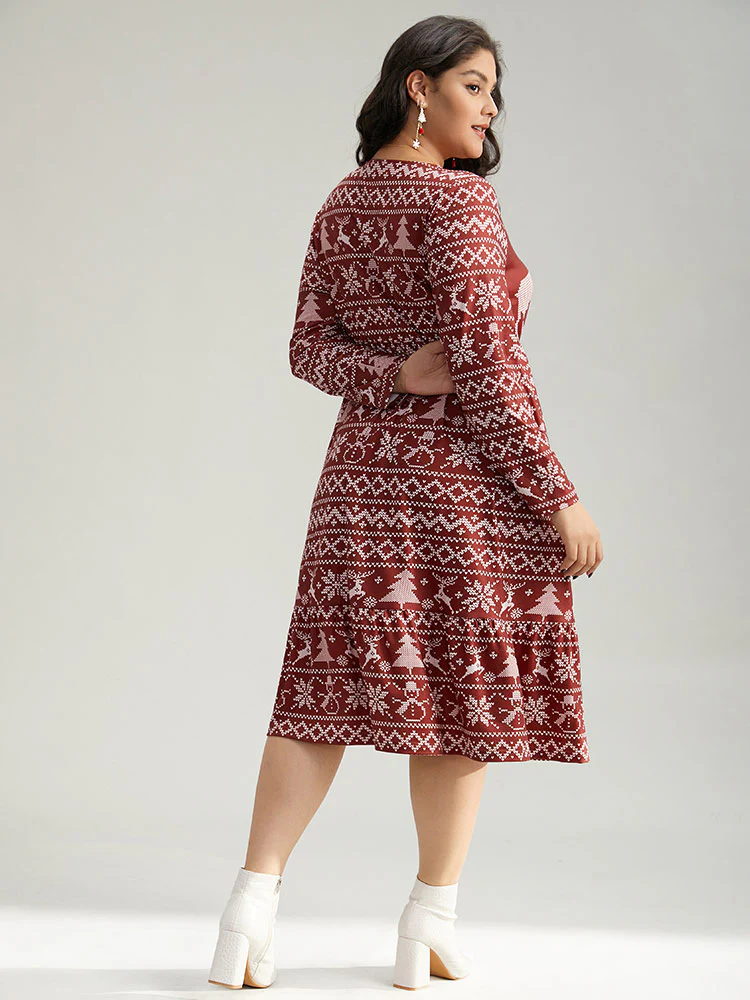 Christmas Elk Gathered Ruffle Layered Hem Dress - Image 3