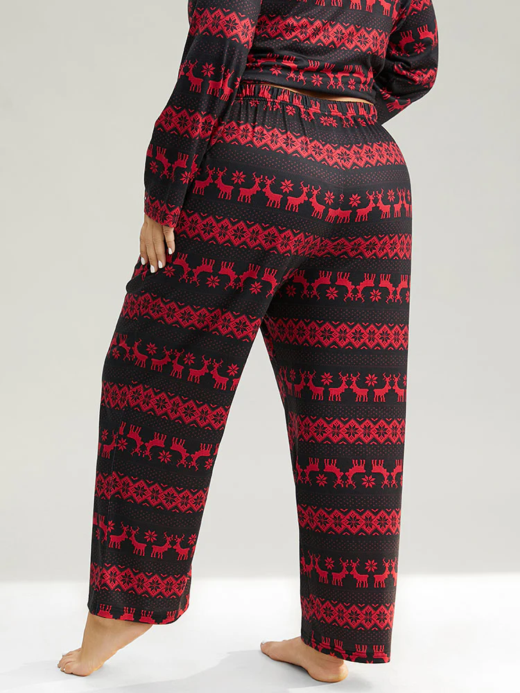 Reindeer Print Pocket Elastic Waist Pajama Bottoms - Image 2
