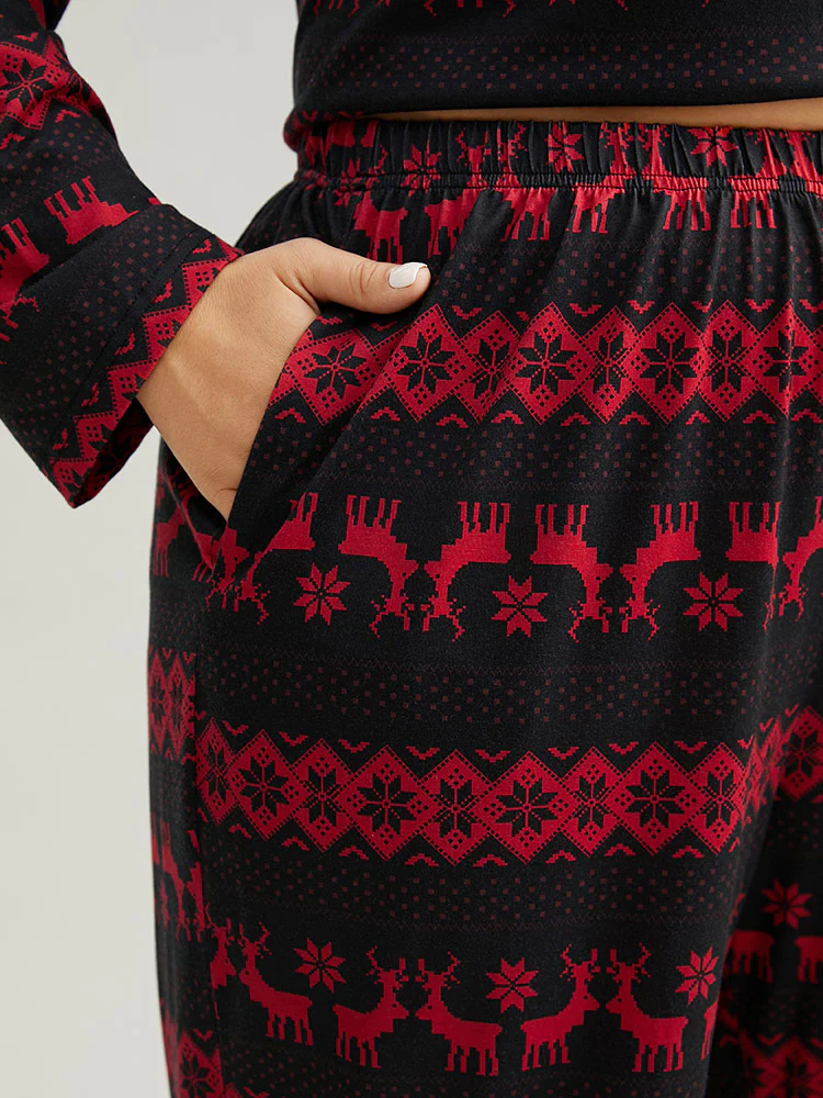 Reindeer Print Pocket Elastic Waist Pajama Bottoms - Image 5