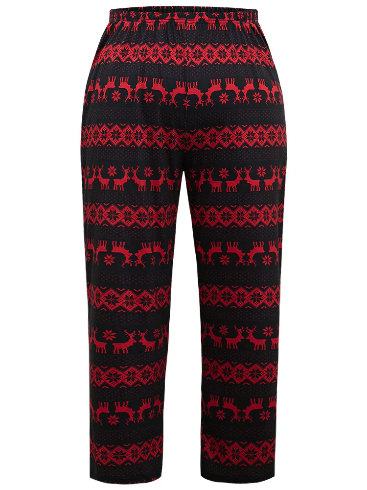 Reindeer Print Pocket Elastic Waist Pajama Bottoms - Image 6