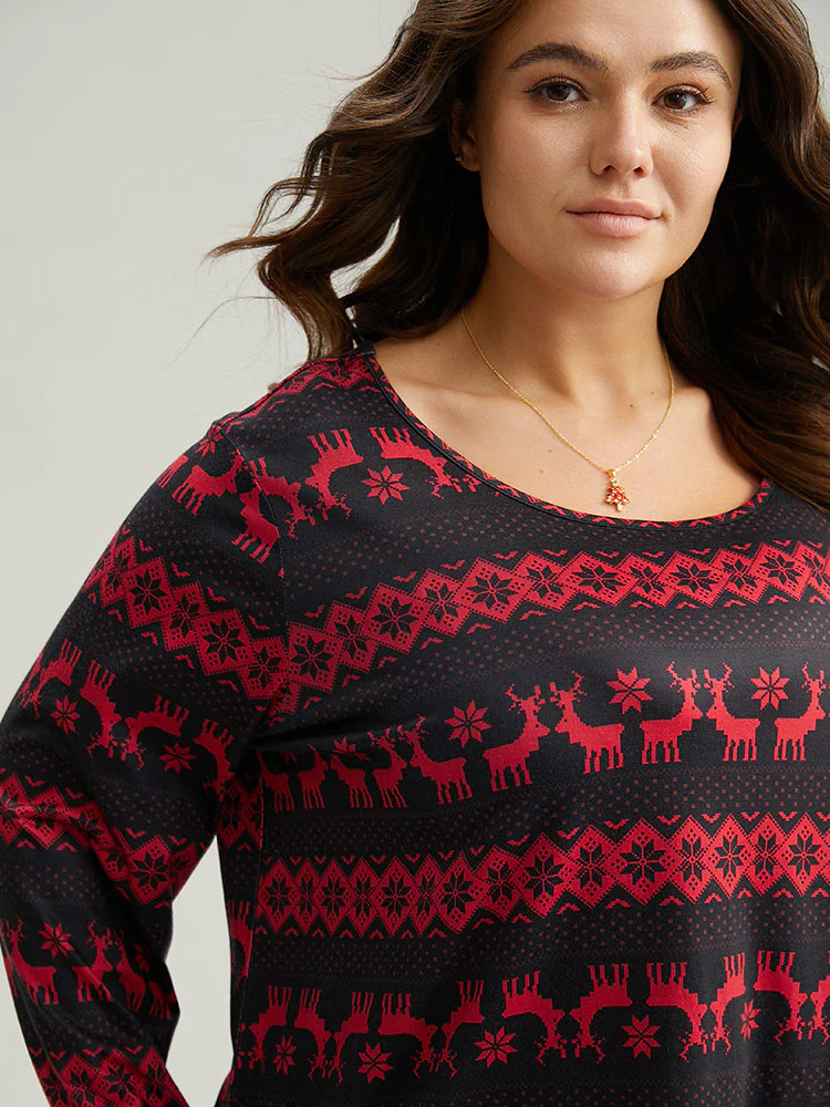 Reindeer Print Round Neck Pajama Top - Image 6