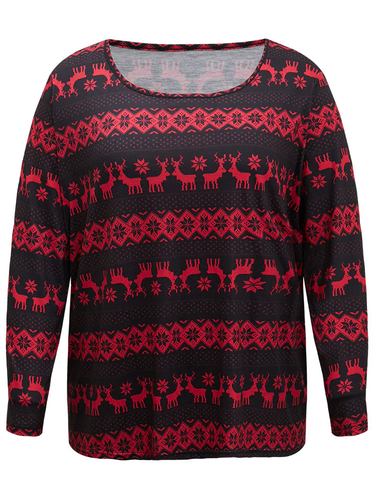 Reindeer Print Round Neck Pajama Top - Image 7