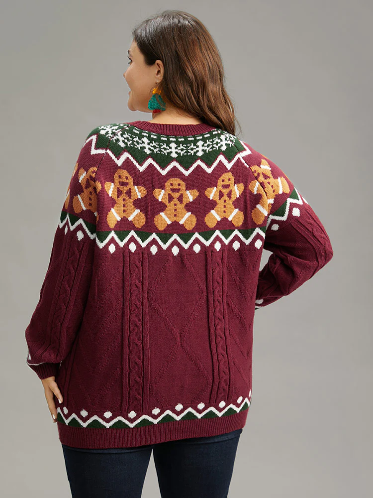 Christmas Gingerbread Man Print Plisse Pullover - Image 2