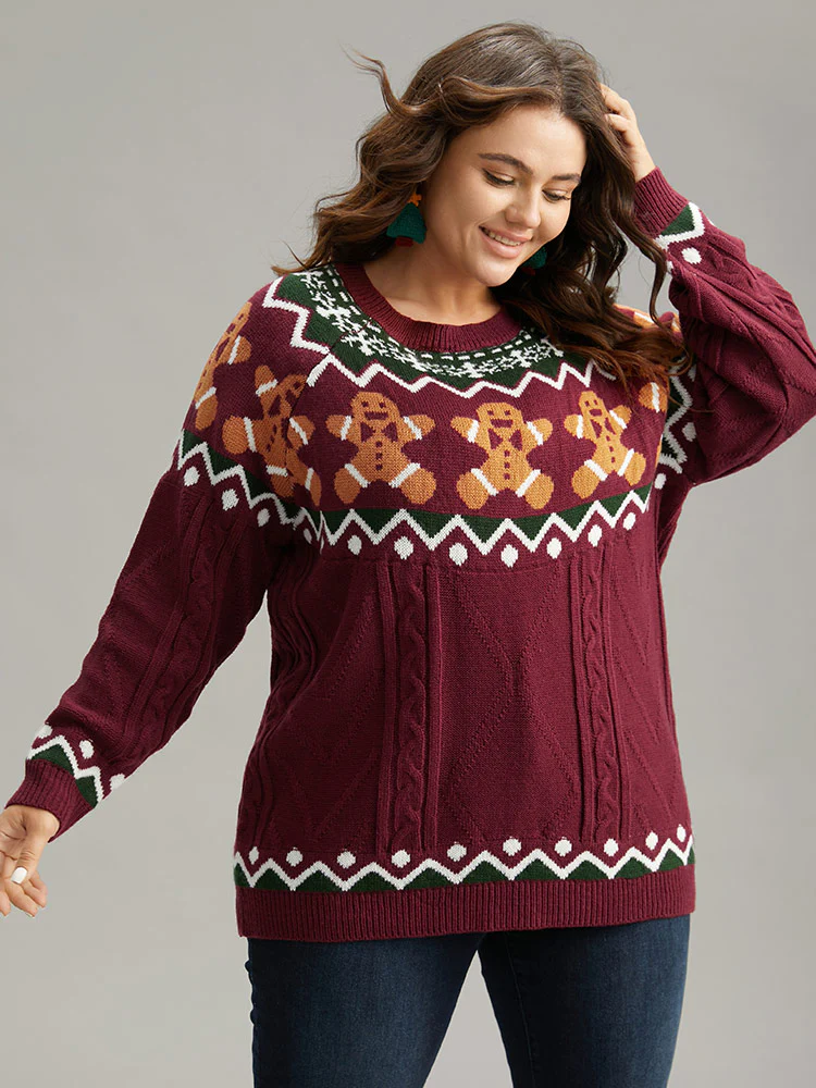 Christmas Gingerbread Man Print Plisse Pullover - Image 3