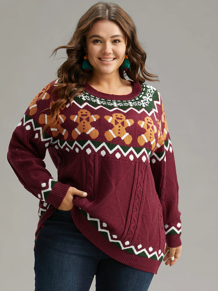 Christmas Gingerbread Man Print Plisse Pullover - Image 4
