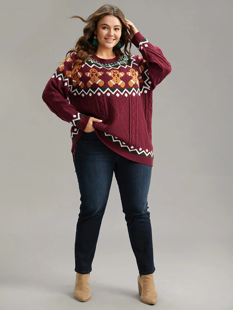Christmas Gingerbread Man Print Plisse Pullover - Image 5